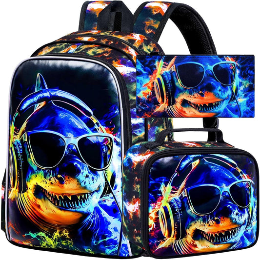 3Pcs Backpack for Boys, 17" Kids Bookbag with Lunch Box, School Backpacks for Elementary Preschool Kindergarten