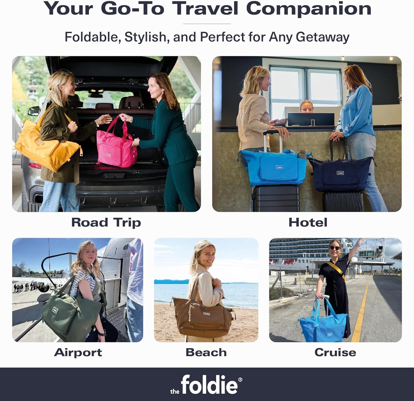 The Foldie Foldable Travel Bag for Women - 40L Weekender Bag with Multiple Pockets - Carry On