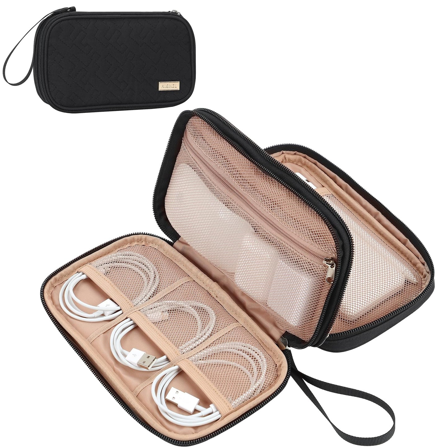 NISHEL Travel Cord Organizer Case, Double Layers Tech Electronic Bag, Essentials for Charger