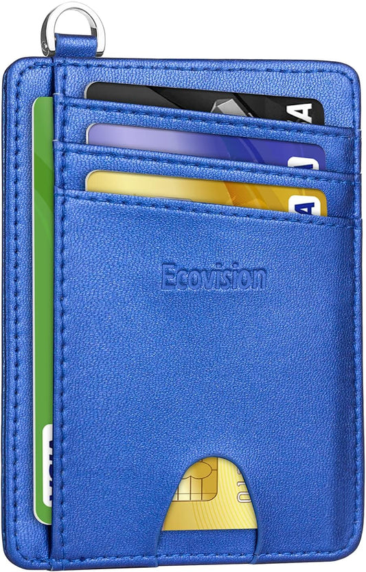 EcoVision Slim Minimalist Front Pocket Wallet, RFID Blocking Credit Card Holder Wallet with Detachable D-Shackle for Men Women
