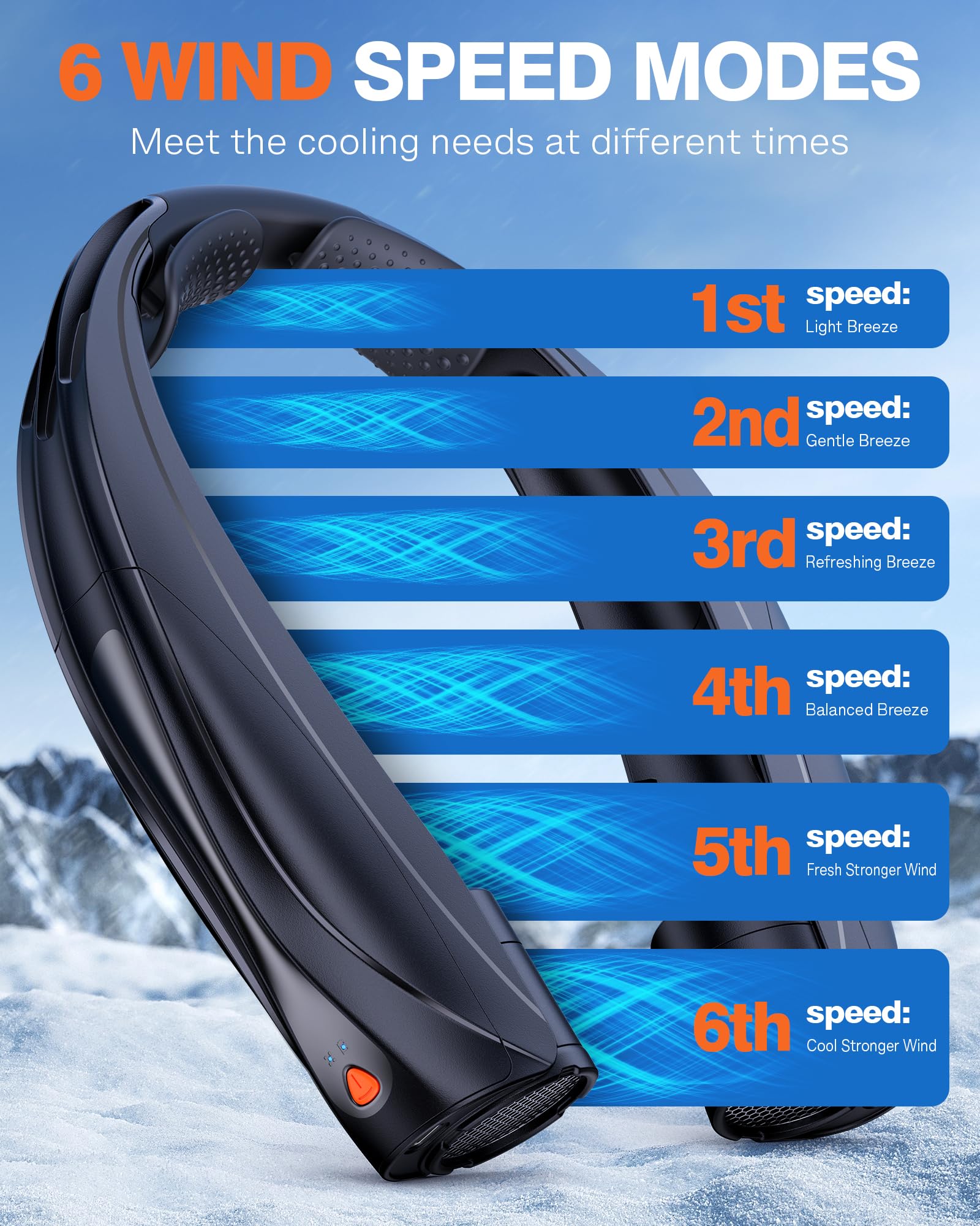 Vexolta Portable Neck Fan, 6000mAh Personal Fan, 360° Cooling Rechargeable Wearable Fan, 6 Speeds