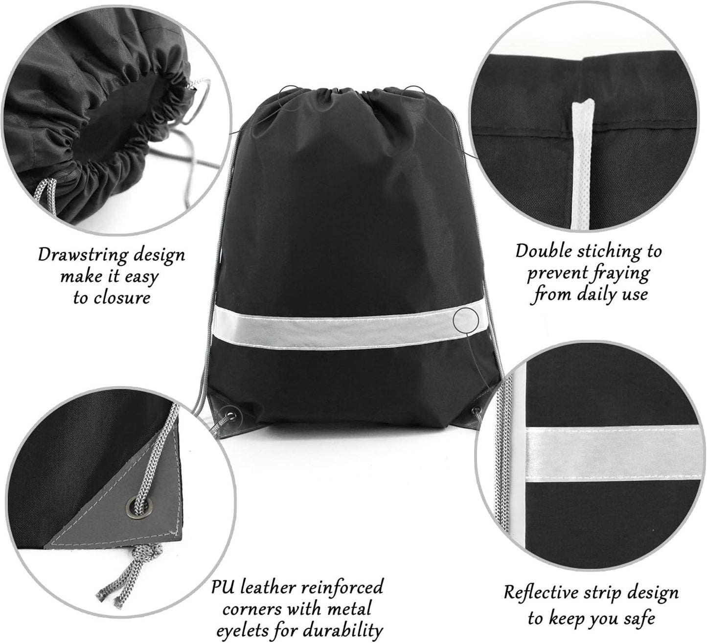 BeeGreen Drawstring Backpack Bags 20,30,50 Packs Reflective String Bags for Gym Sport Trip Cinch Sack DIY for Women Men