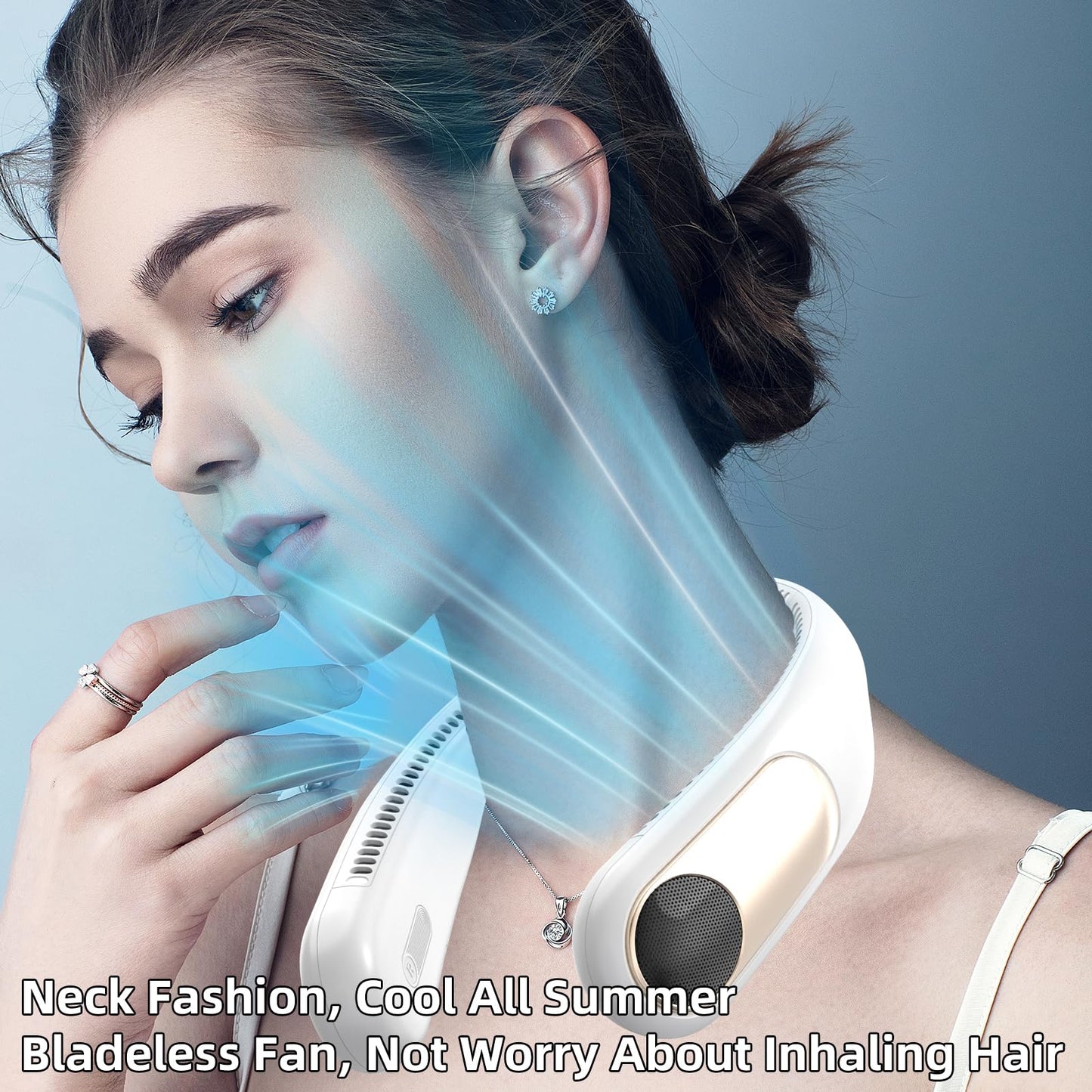 Namecute Portable Neck Fan, Personal Wearable Bladeless Fan for Outdoor Indoor, LED Display, 360°