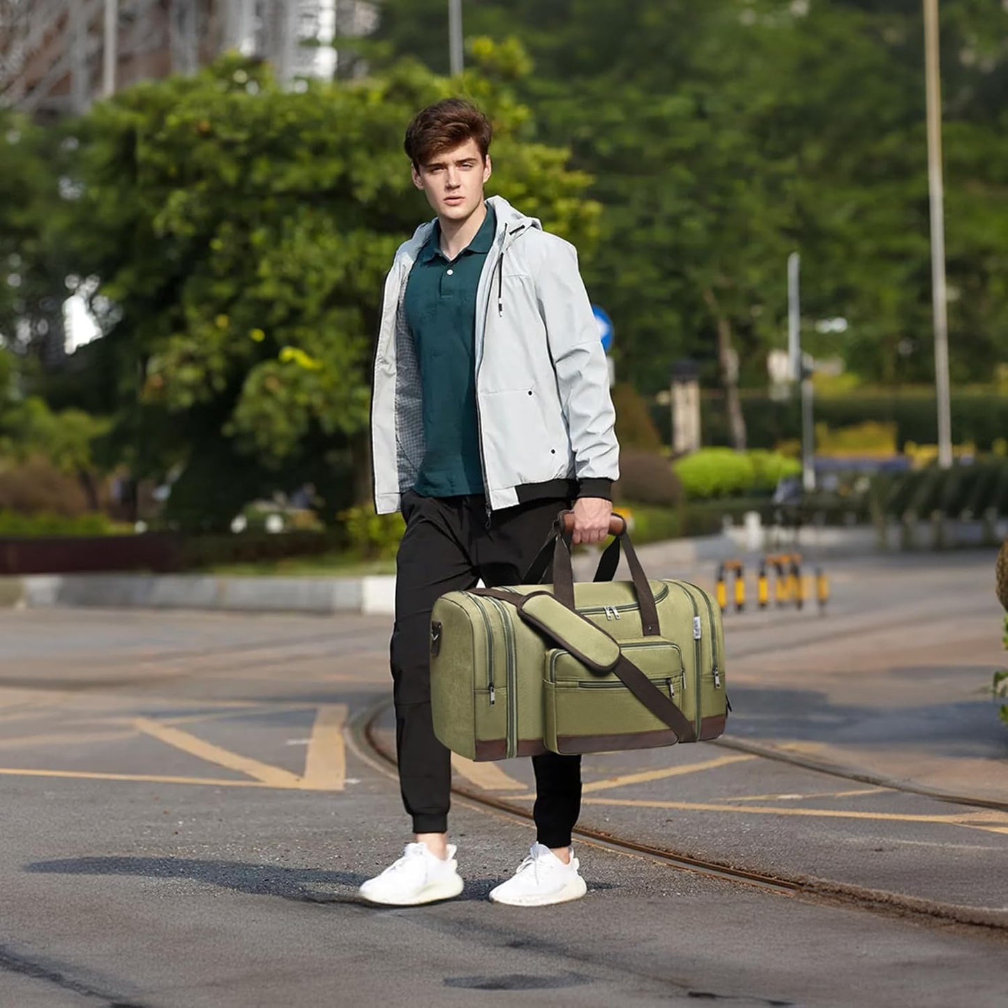 Wolhbege Duffle Bag for Travel,Mens Travel Bag & Carry On Bag for Men with Expandable Design and Luggage Sleeve –Duffel Bag for Gym, Weekender, Overnight Trips Green