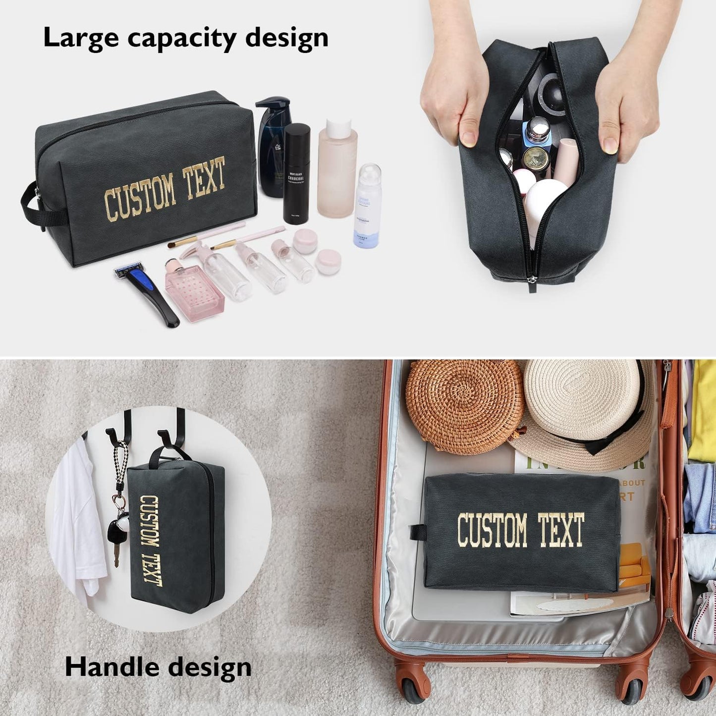 silkmilk Toiletry Bag,Customized Travel Bag with Your Own Text for Travel,Personalized Toiletry Bag Hanging Dopp Kit for Men Water Resistant Shaving Bag for Trave