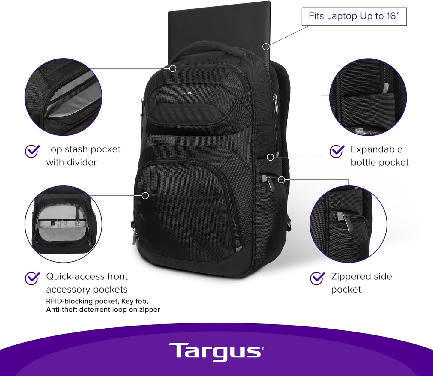 Targus Legend IQ Laptop Backpack Travel Backpack for Laptops up to 16-Inches Backpack for Men and