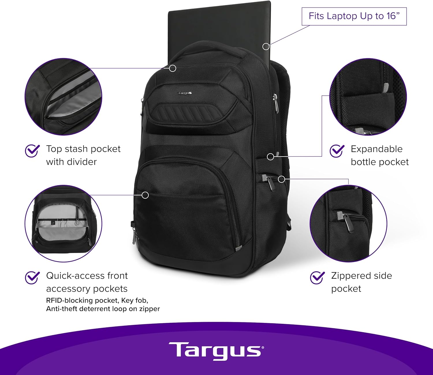 Targus Legend IQ Laptop Backpack Travel Backpack for Laptops up to 16-Inches Backpack for Men and