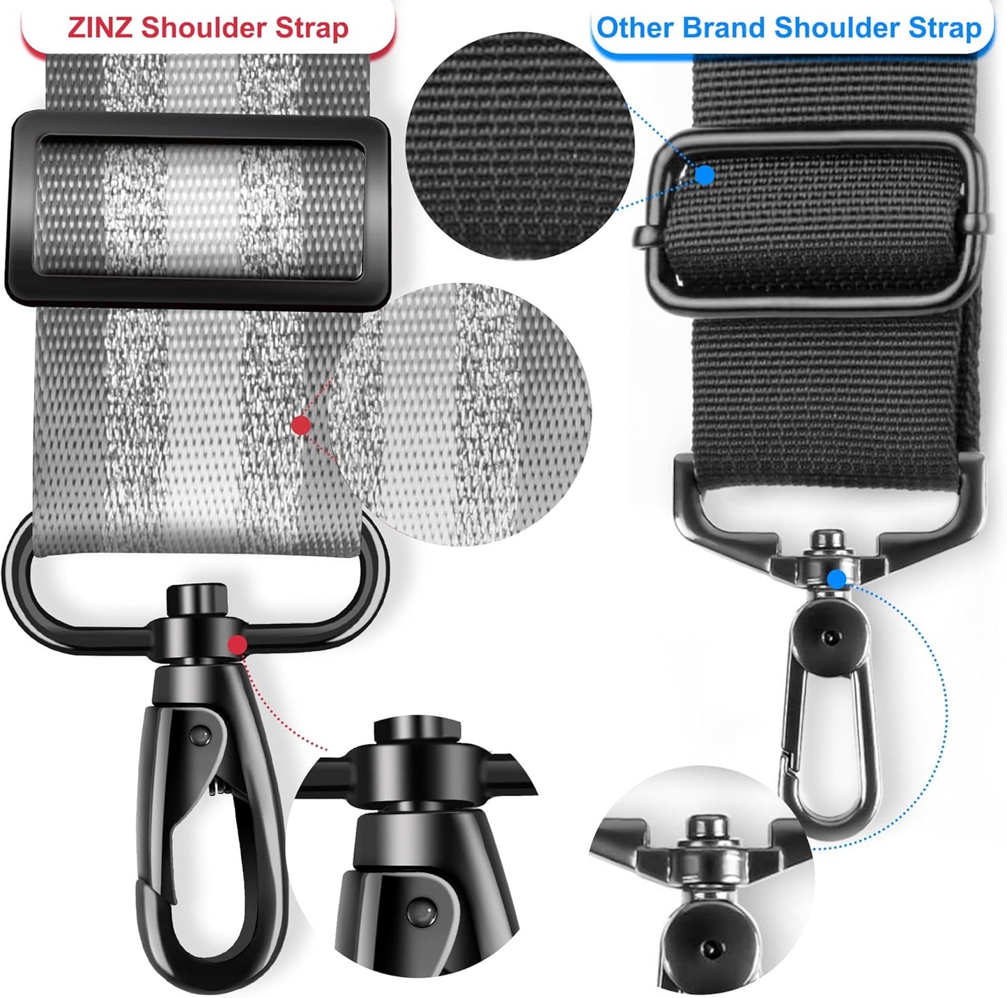 ZINZ Shoulder Strap - 59 Inch Universal Heavy-duty Adjustable Strap with Ultra-thick Fixed Breathable Pad for Laptop, Gym, Camera Bag and More - Gray Silver Jacquard