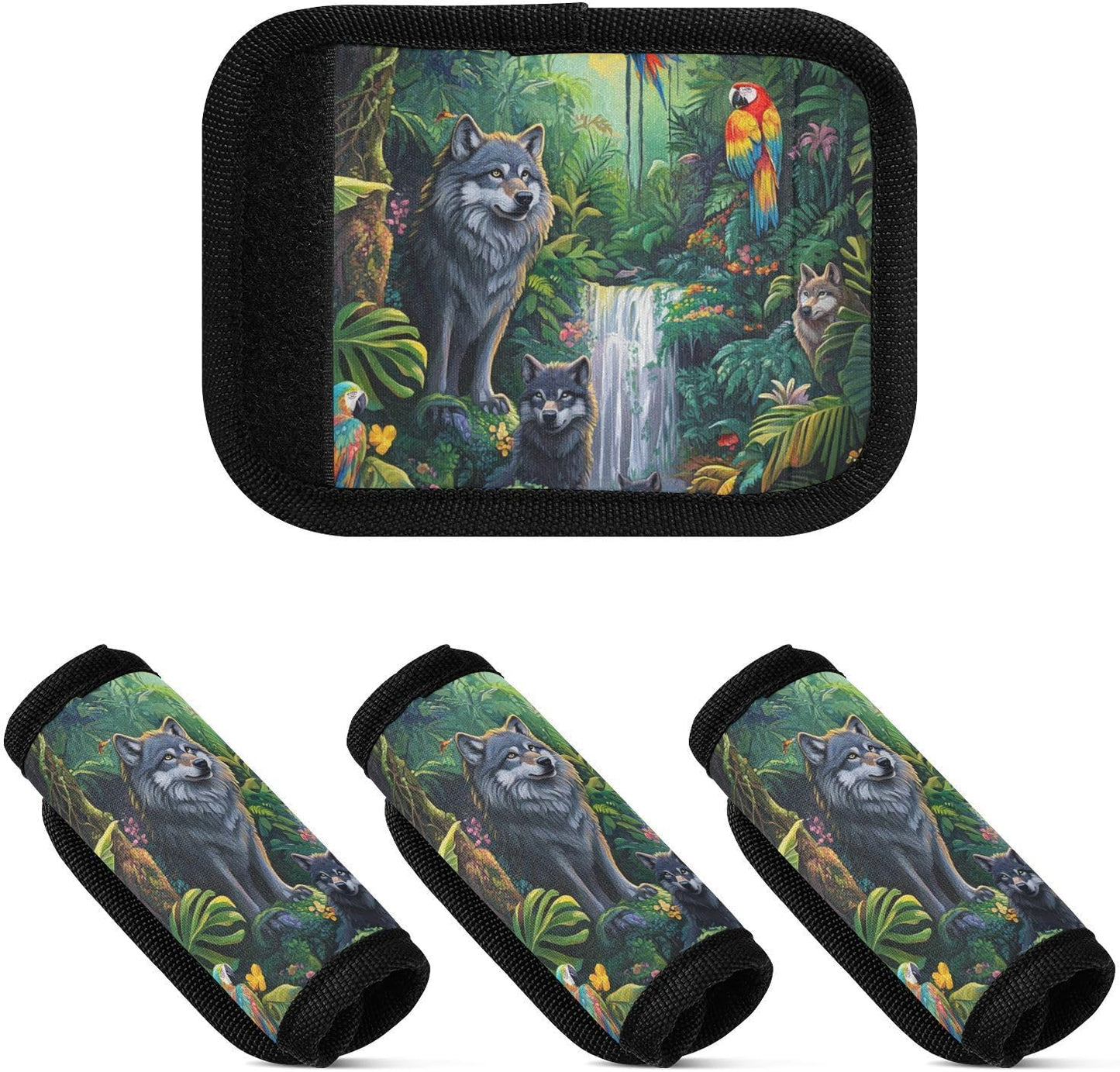 Tropical Wolves and Parrots 4 Pack Luggage Handle Wraps Covers for Suitcase Identifiers Bag Tags