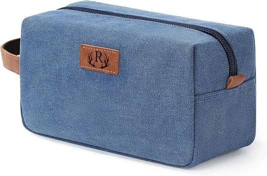 Janhavi Waterproof Travel size Toiletries Bag,Customized Gifts for Men,Makeup Organizer Foldie Bag,Mens Toiletry Bag, Engraved Initials & Wheat Ear,Travel Essentials Men(Blue R)