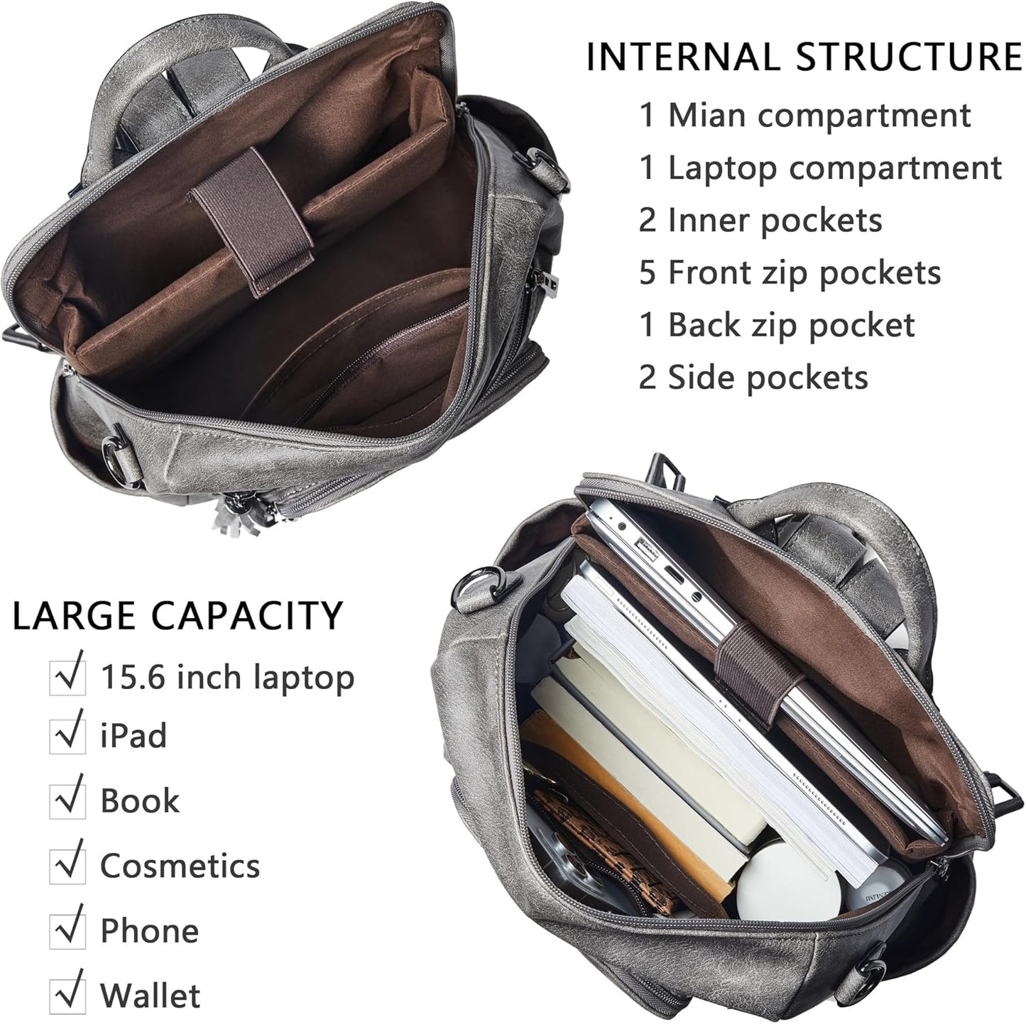 Shrrie Vegan Leather Laptop Backpack for Women 15.6 inch Work Backpack Fashion Travel Backpack