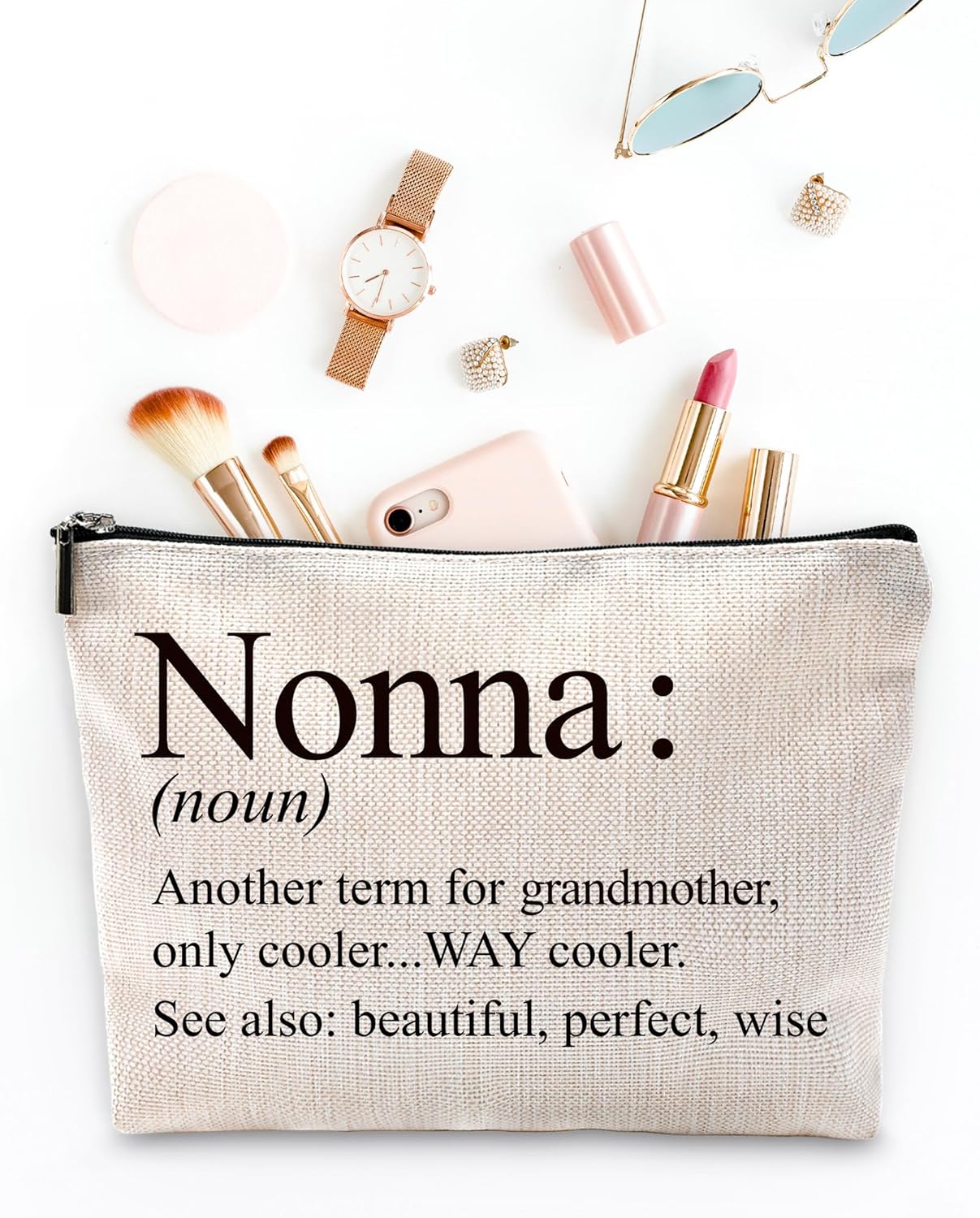 Sufamb Nonna Gifts Makeup Bag, Nonna Gifts for Mother's Day Birthday from Grandkids Cosmetic Bags, Best Grandma Gift Portable Small Toiletry Bag Zipper Makeup Pouch