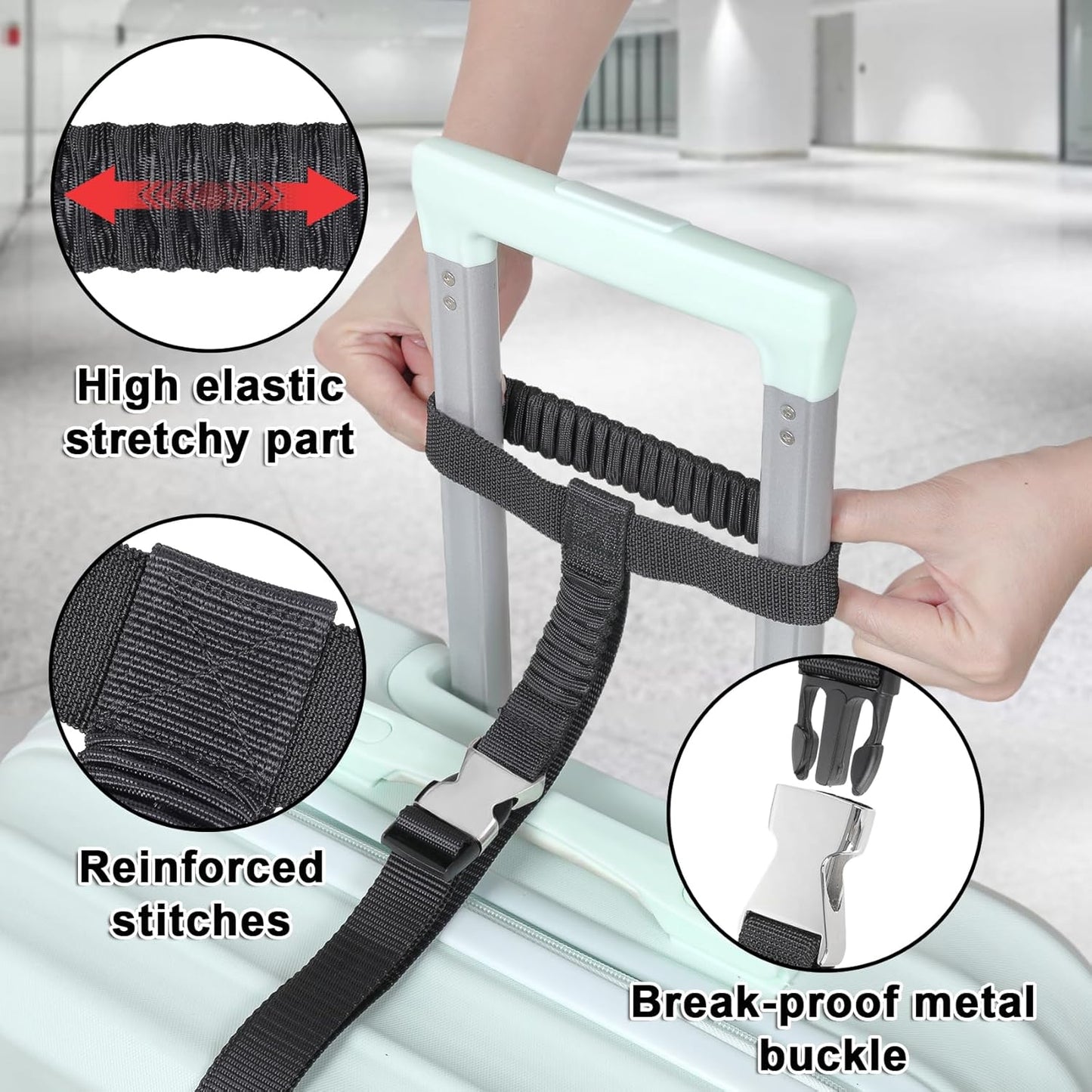 Vigorport Luggage Straps, Metal Luggage Connector Straps for Suitcases, Stretchable Add A Bag Adjustable Attachment Accessories Belts (Black, Medium)