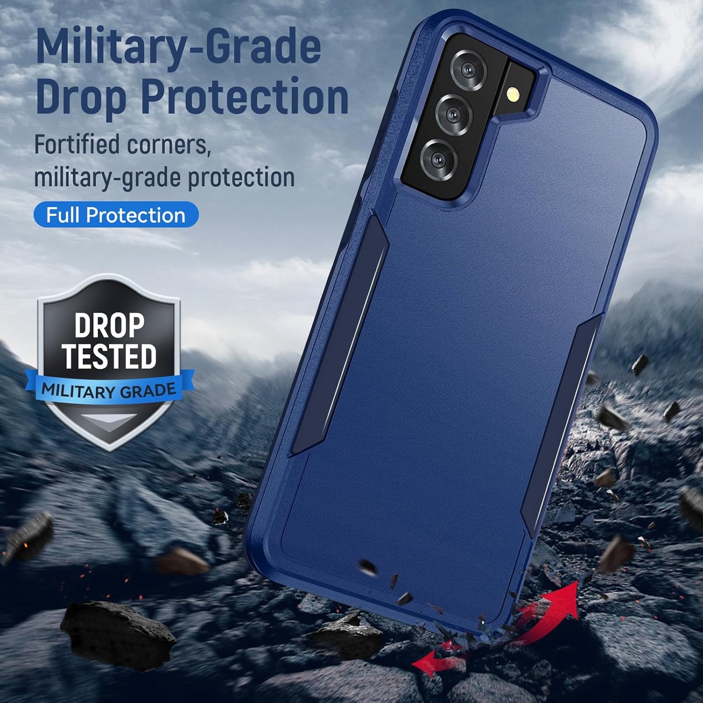 for Galaxy S21 Case with Screen Protection: Heavy Duty Protective Shockproof and Scratch Proof Cell Phone case for Samsung Galaxy S21-Blue