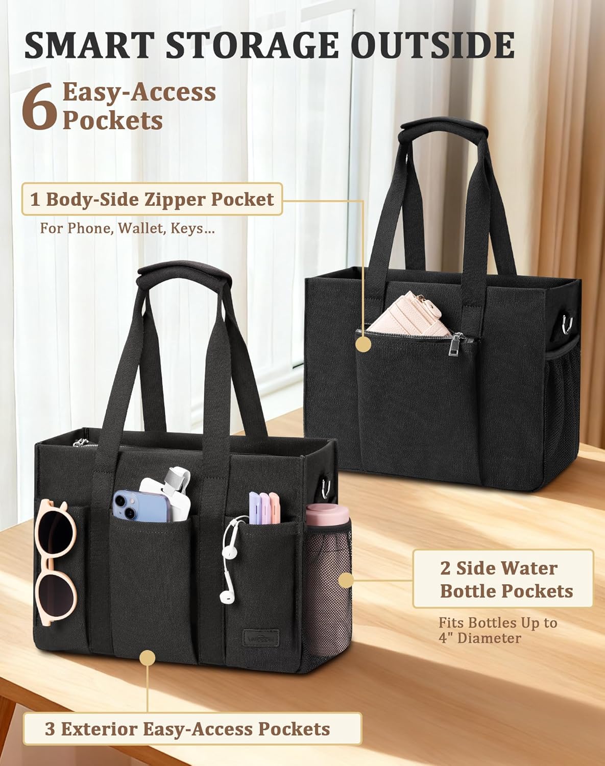 Canvas Tote Bag for Women, Large Shoulder Bag with Laptop Compartment & Zipper, Ideal for Work Travel College Teacher