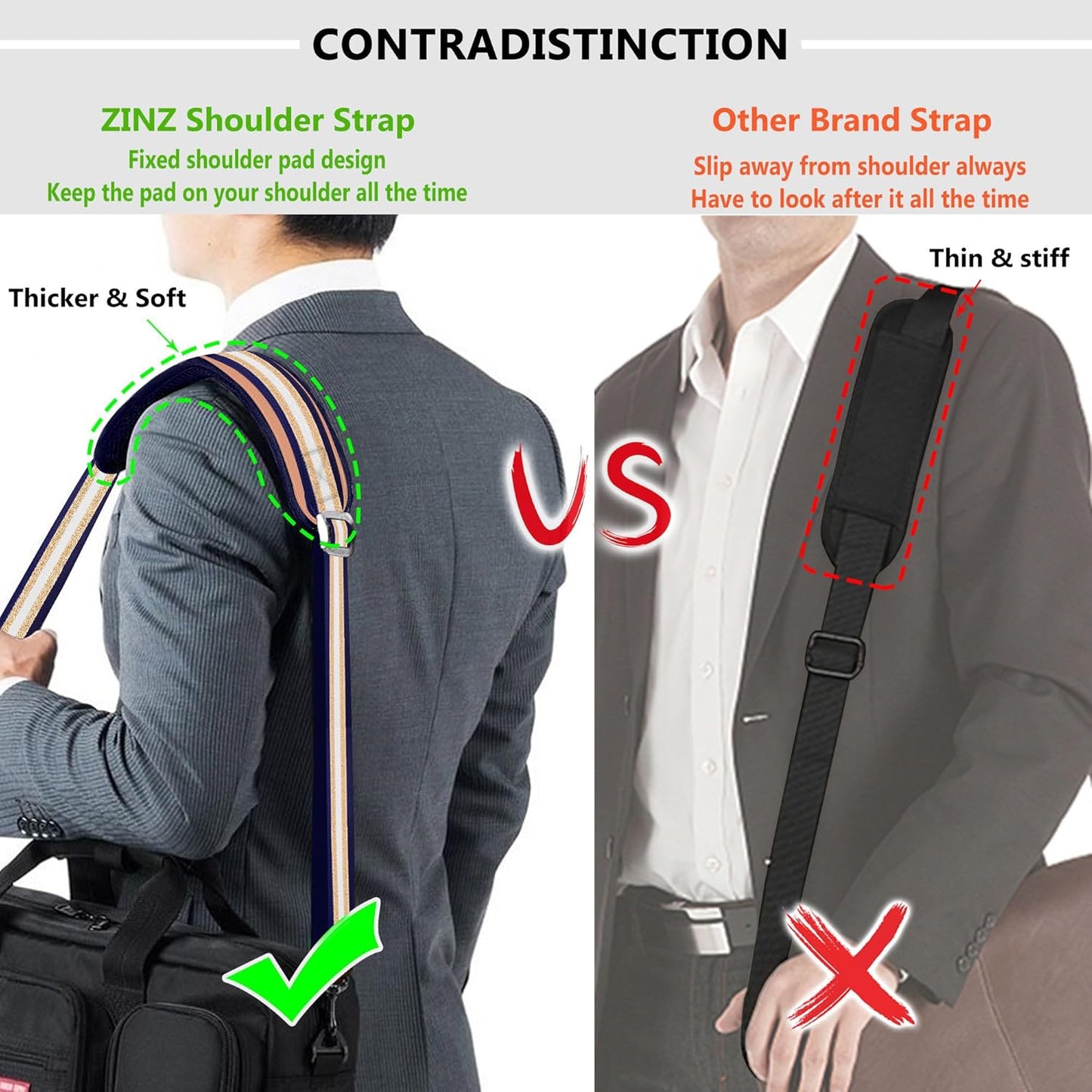 ZINZ Shoulder Strap, 57" Padded Adjustable Shoulder Bag Straps Replacement for Bags with D-Ring（TH01B06）