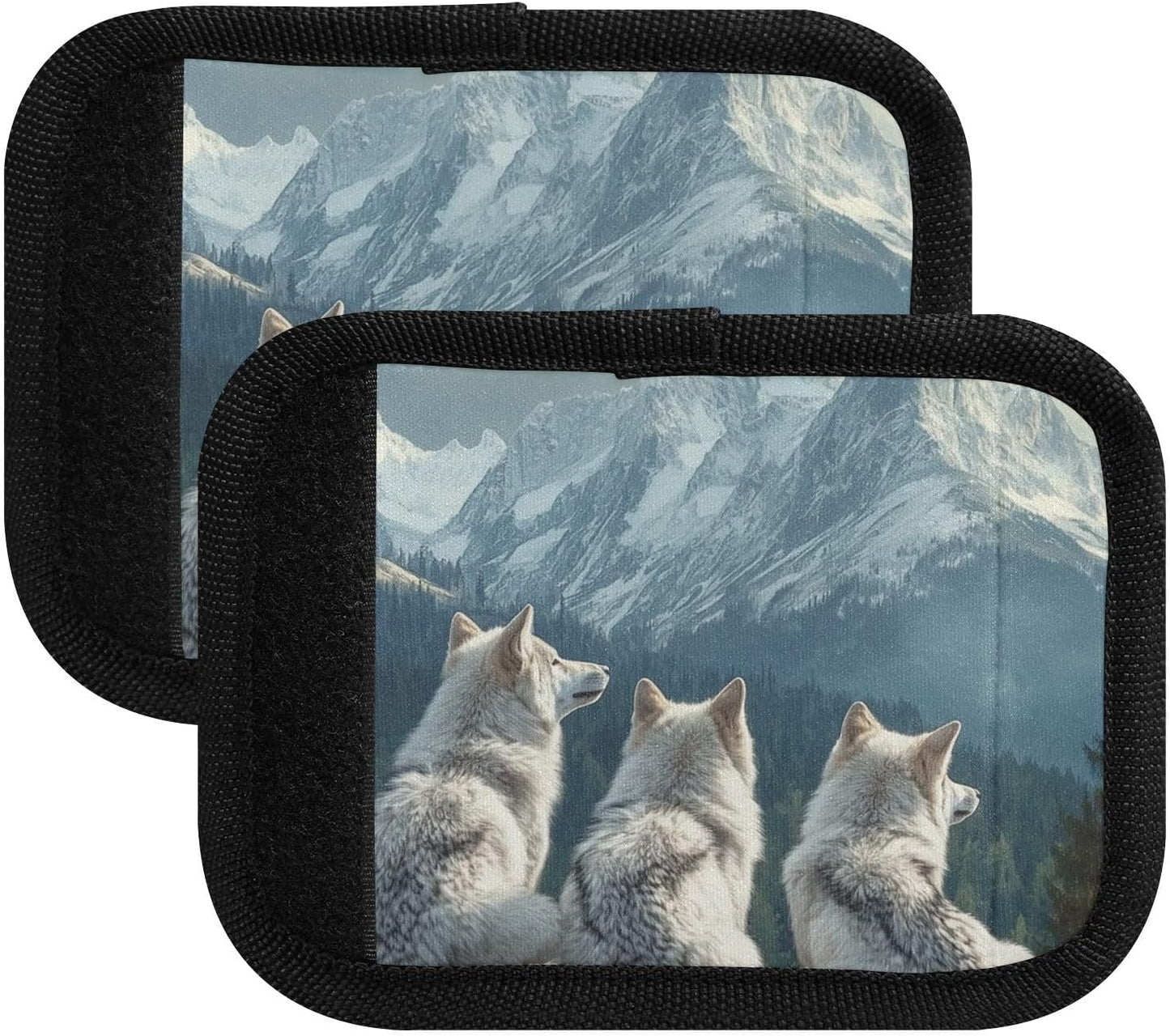 White Wolves and Mountain 4 Pack Luggage Handle Wraps Covers for Suitcase Identifiers Bag Tags Travel Accessories