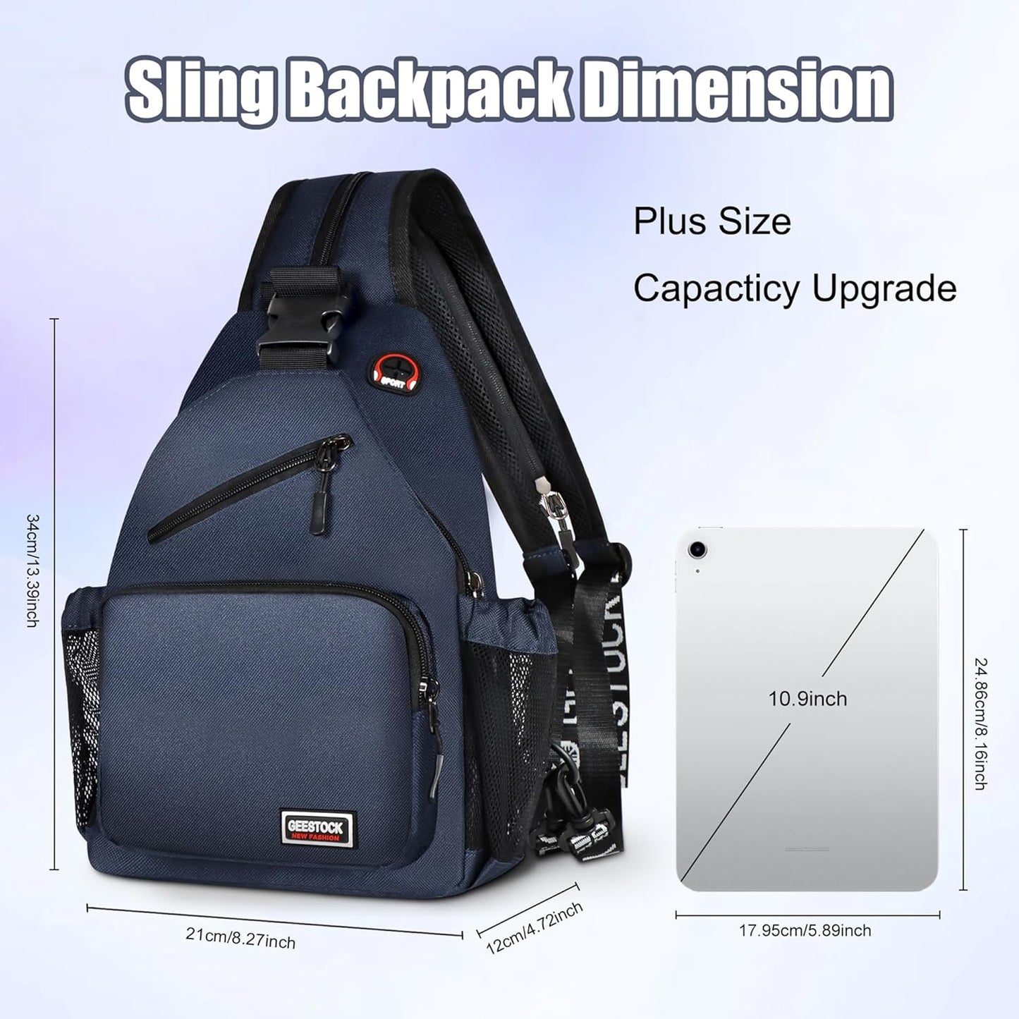 Sling Bag for Women Man, Convertible Sling Backpack with Convertible Shoulder Strap Casual Backpack Daypack for Travel, Hiking and Daily Commute, (Dark Blue, Large)