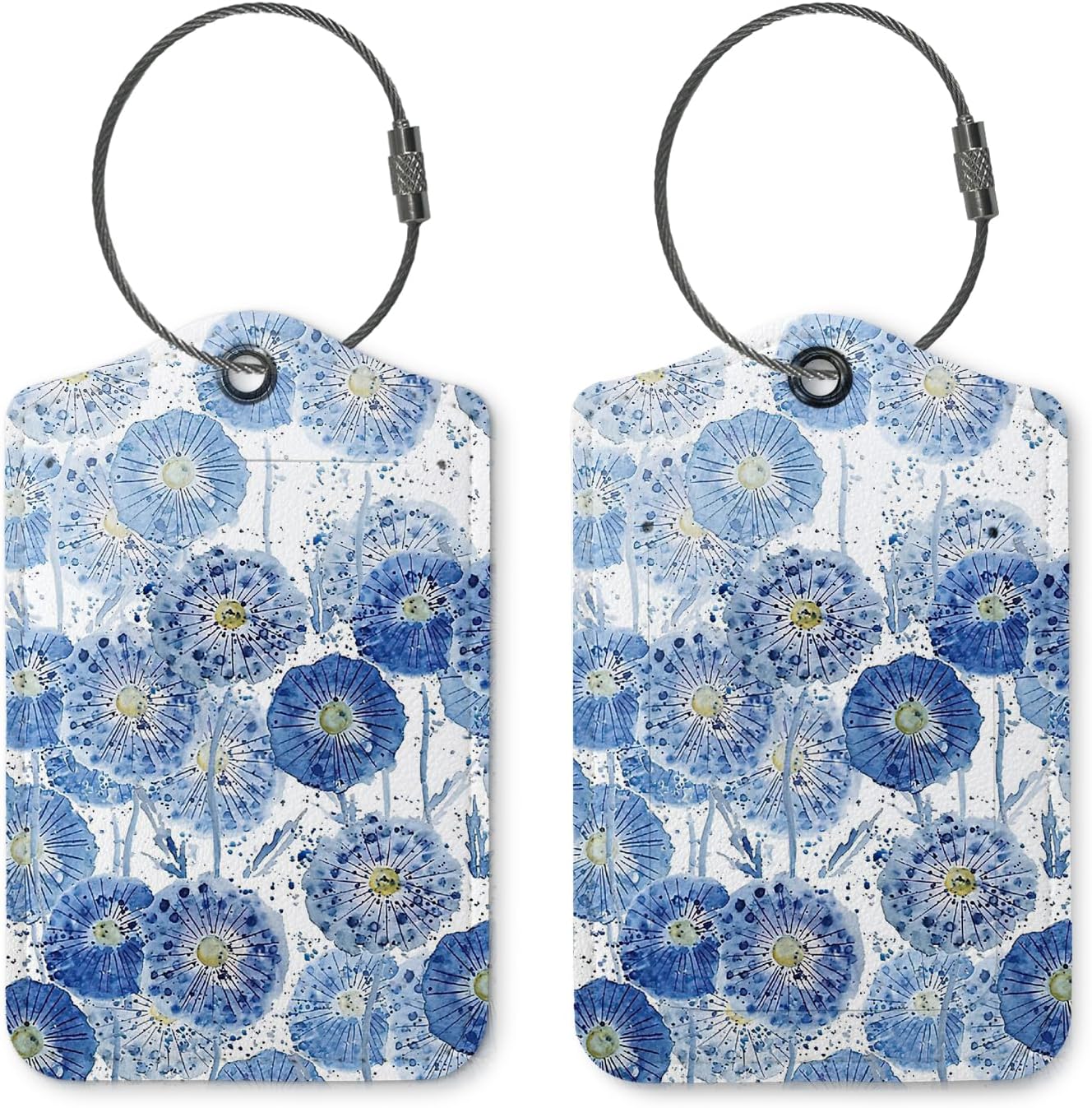 Boho Flower Luggage Tags for Suitcases,Bule 2 Pack Travel Suitcase Tags,Traveling Accessories,Baggage Tag Label with Steel Loop,Boho Lover Gifts