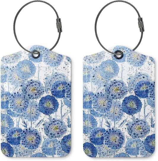 Boho Flower Luggage Tags for Suitcases,Bule 2 Pack Travel Suitcase Tags,Traveling Accessories,Baggage Tag Label with Steel Loop,Boho Lover Gifts