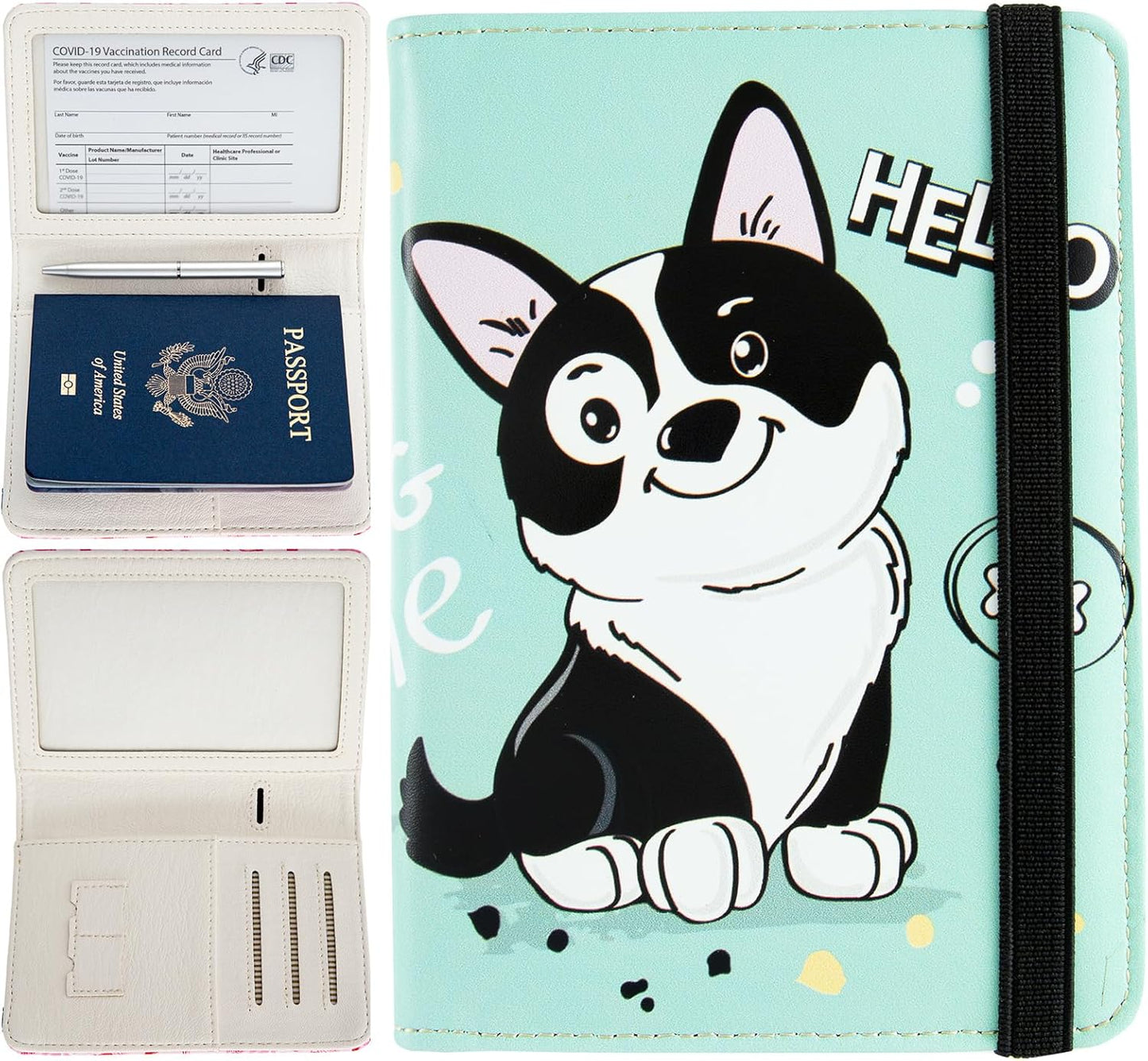 Passport Holder Women,RFID Blocking Travel Wallet,Leather Card Case Travel Document Organizer Credit Card Holder Girl Men (Cute dog)