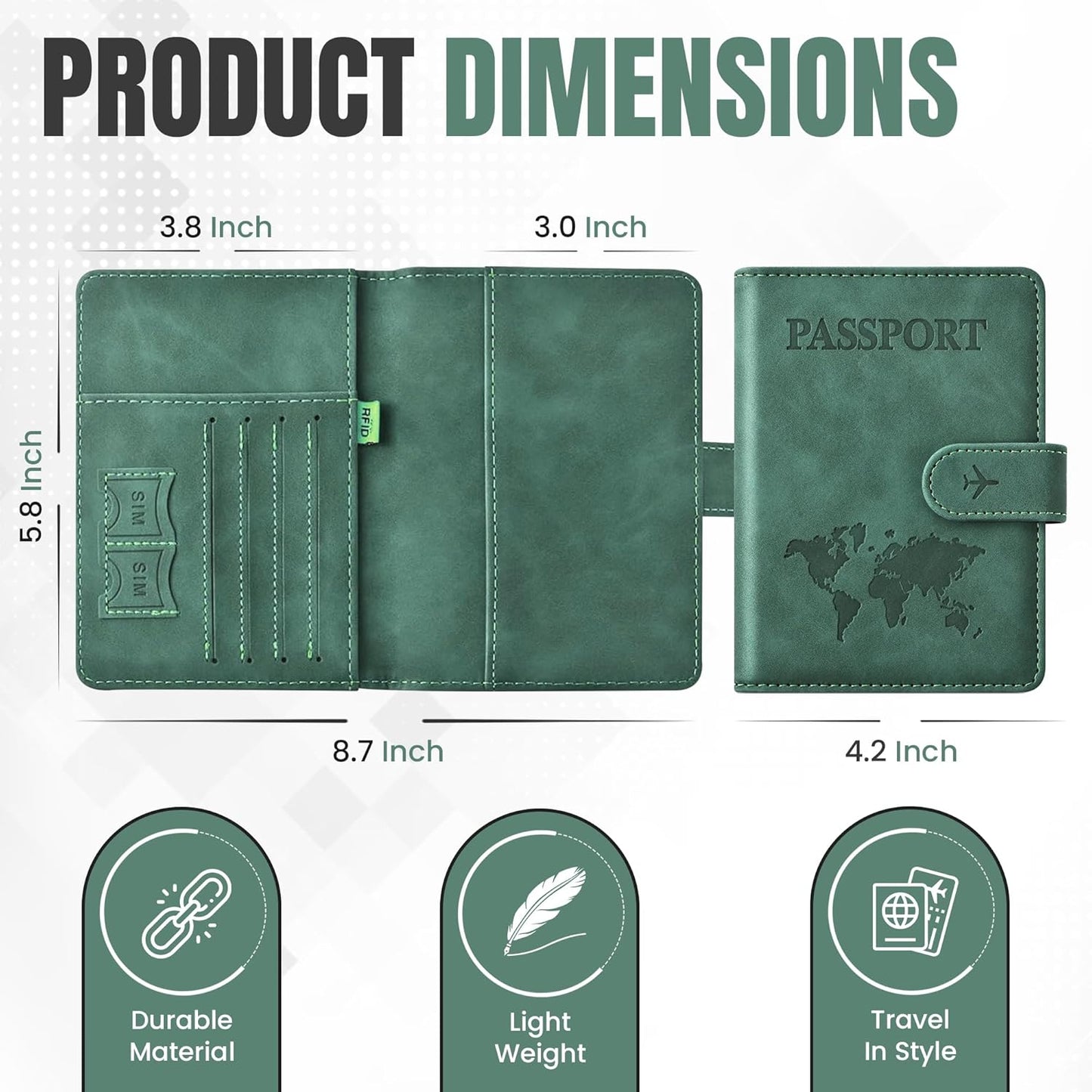 Passport Holder for Travel Essentials, Passport Wallet Cover Case for Travel Must Haves Accessories,Passport Book Holders for Women and Men BLACK (GREEN)