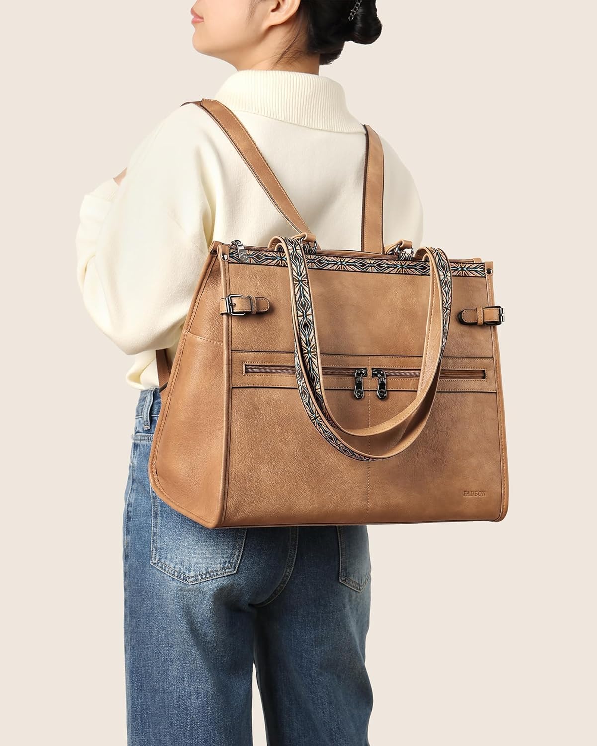FADEON Laptop Bag for Women Designer PU Leather Large Tote Bags Backpack Purses with 15.6 Laptop Compartment Shoulder Handbag