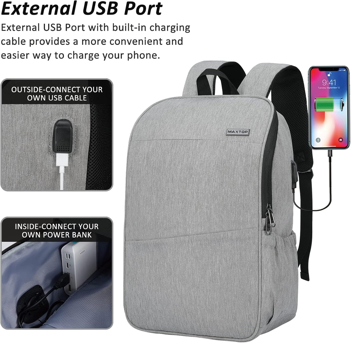 MAXTOP Deep Storage Laptop Backpack with USB Charging Port[Water Resistant] College Computer