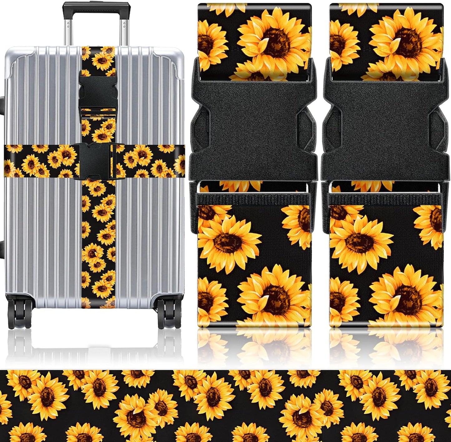Slohif Luggage Straps for Suitcases Travel Belt Accessories Luggage Connector Identifiers 2 Pack Over Handle with Buckle Unique Nylon Adjustable Strap for Sleeping Bag Car Seat Sunflower