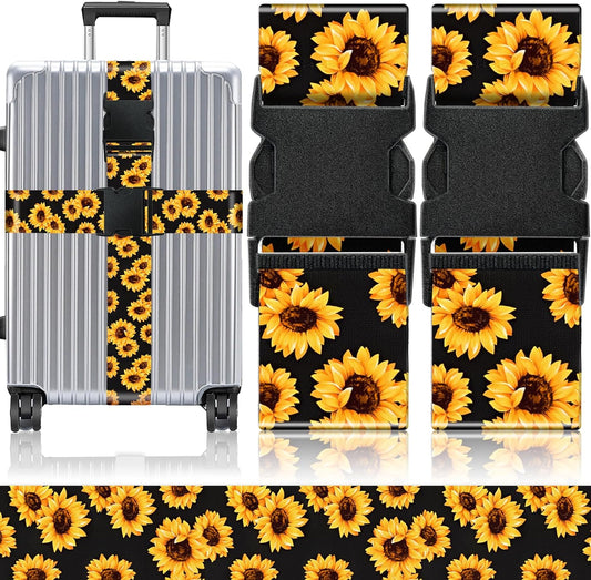 Slohif Luggage Straps for Suitcases Travel Belt Accessories Luggage Connector Identifiers 2 Pack Over Handle with Buckle Unique Nylon Adjustable Strap for Sleeping Bag Car Seat Sunflower
