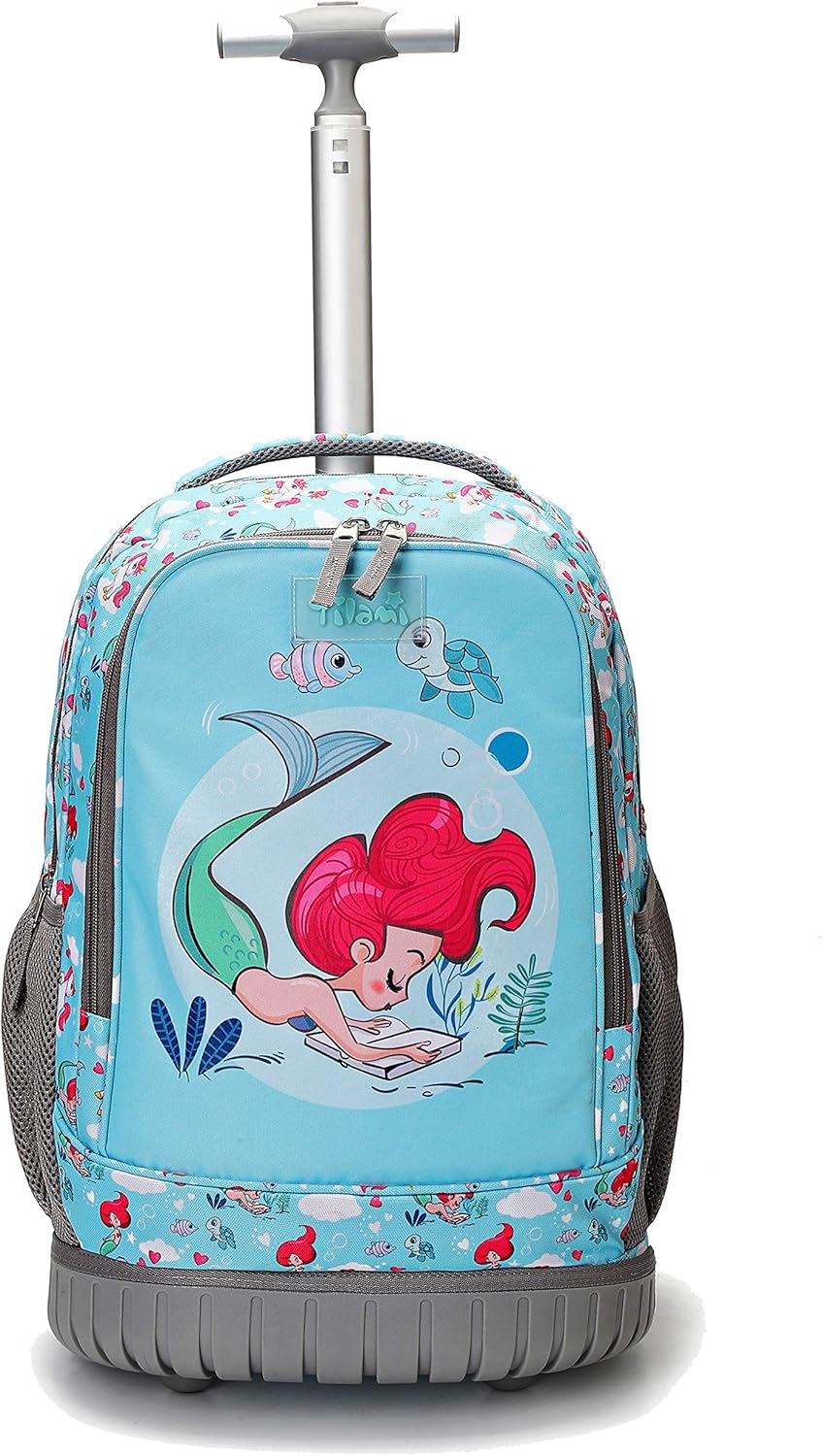Tilami Rolling Backpack 19 inch Wheeled Cute LAPTOP Boys Girls Travel School Student Trip, Mermaid