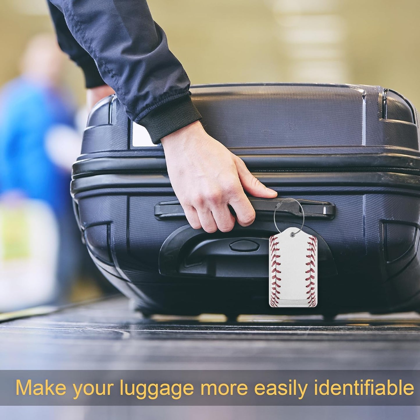2 Pack PU Leahter Luggage Tag with Stainless Steel Loop, Baseball Luggage Tag Travel Suitcase Labels with Privacy Cover ID Label Quickly Spot for Bags & Baggage