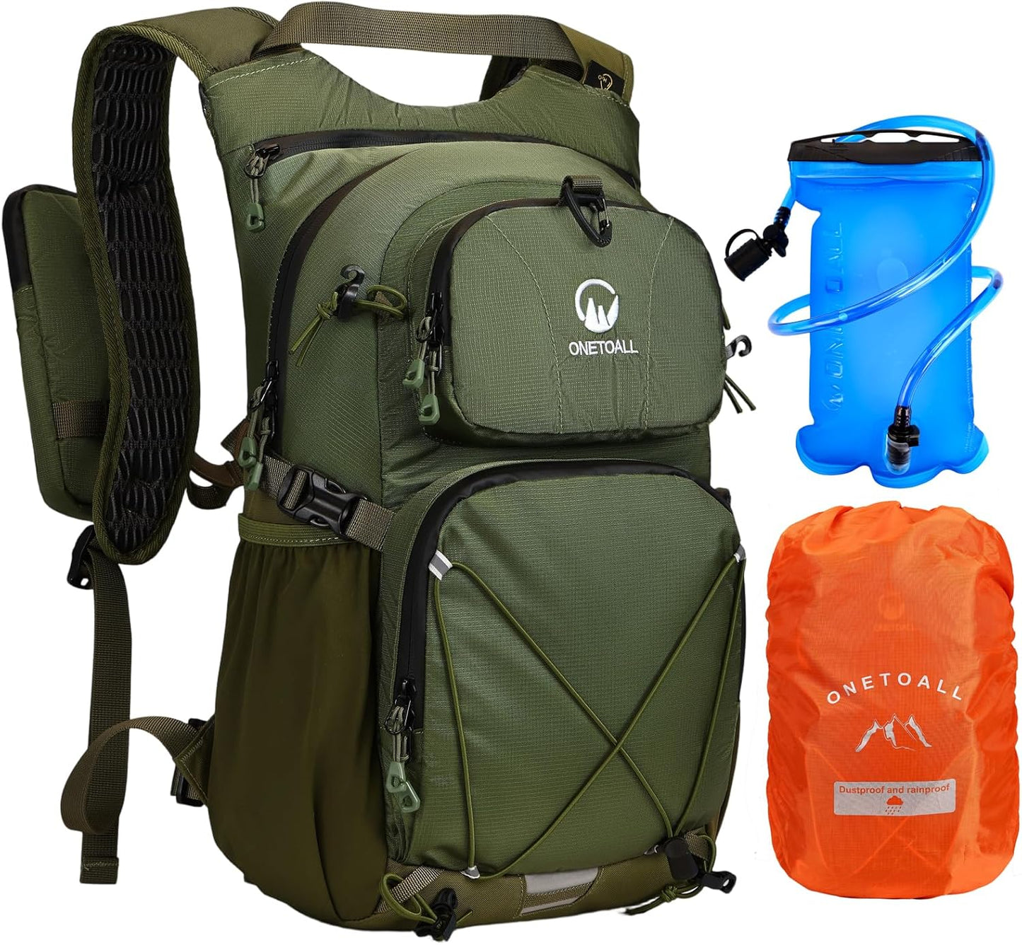 Hydration Backpack 22L, Hiking Backpack with 2L Leakproof Bladder, Sewn-in Rain Cover, Insulated Compartment for Men & Women Running, Cycling, Camping