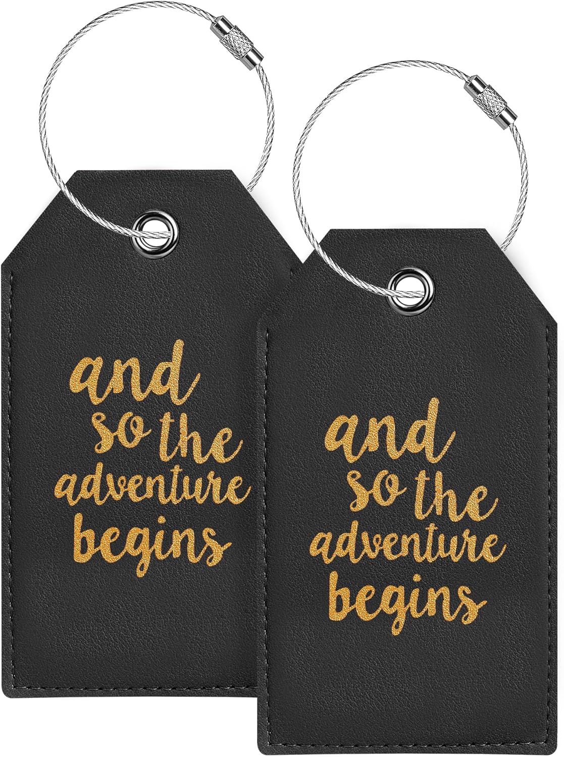 Casmonal Luggage Tags with Full Back Privacy Cover w/Steel Loops (Black 02 pcs Set)