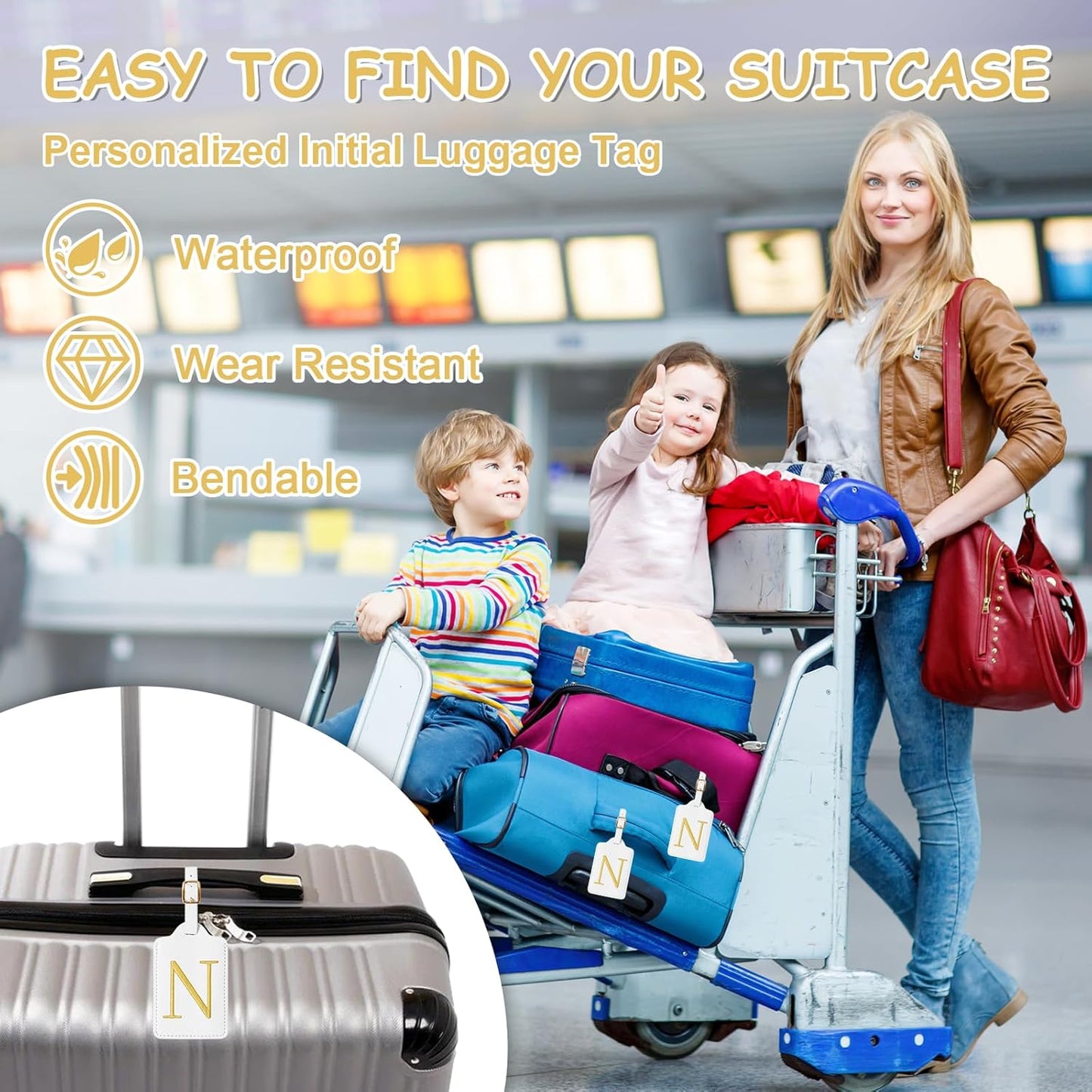 Initial Letter Luggage Tags for Suitcases, Personalized Embroidered Letter Luggage Bag Suitcase