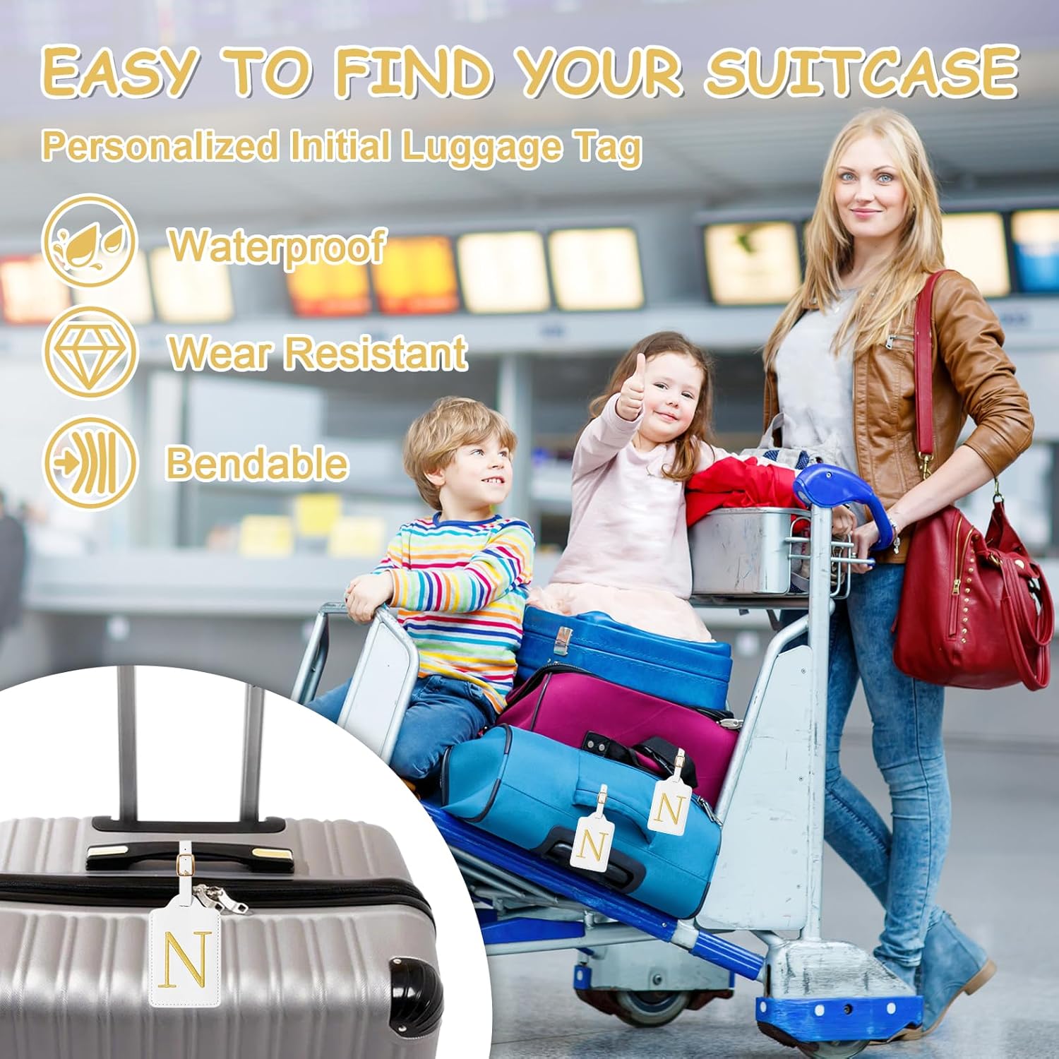 Initial Letter Luggage Tags for Suitcases, Personalized Embroidered Letter Luggage Bag Suitcase