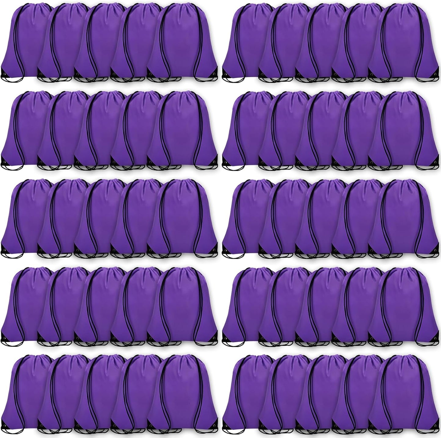 50Pcs Drawstring Backpack Bulk Cinch Bag, Drawstring Bags Polyester for Gym Sports Beach Party Trip (Purple)