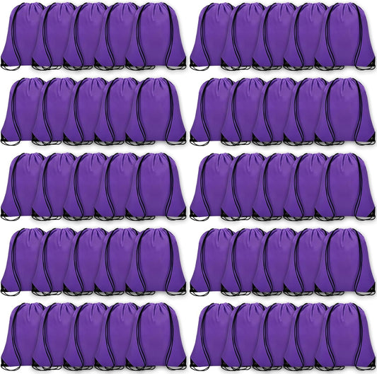 50Pcs Drawstring Backpack Bulk Cinch Bag, Drawstring Bags Polyester for Gym Sports Beach Party Trip (Purple)