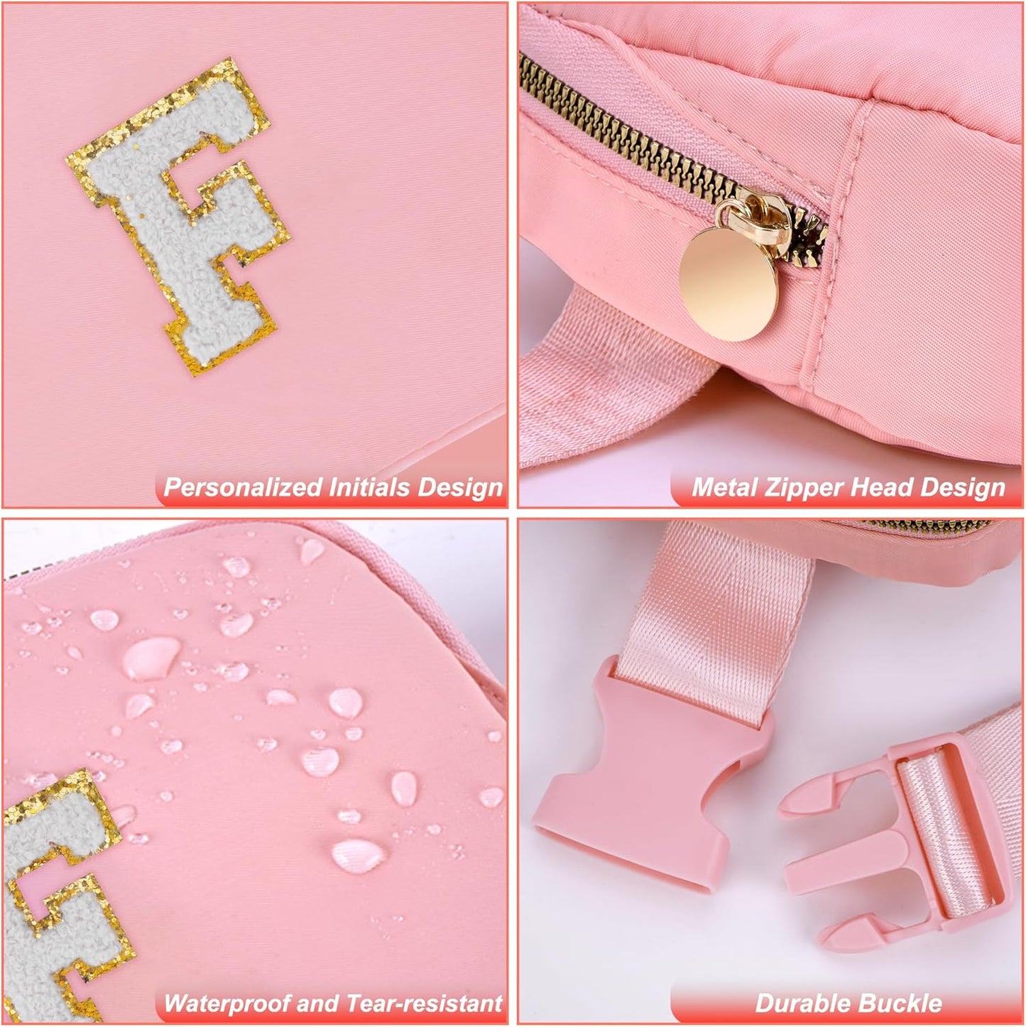Belt Bag Crossbody Bags for Girls Women - Gifts for 8 9 10 11 12 13 Year Old Girl - Teen Birthday Gifts - Small Waist Packs Trendy Kids Fanny Pack - Initial White F,Pink Bag