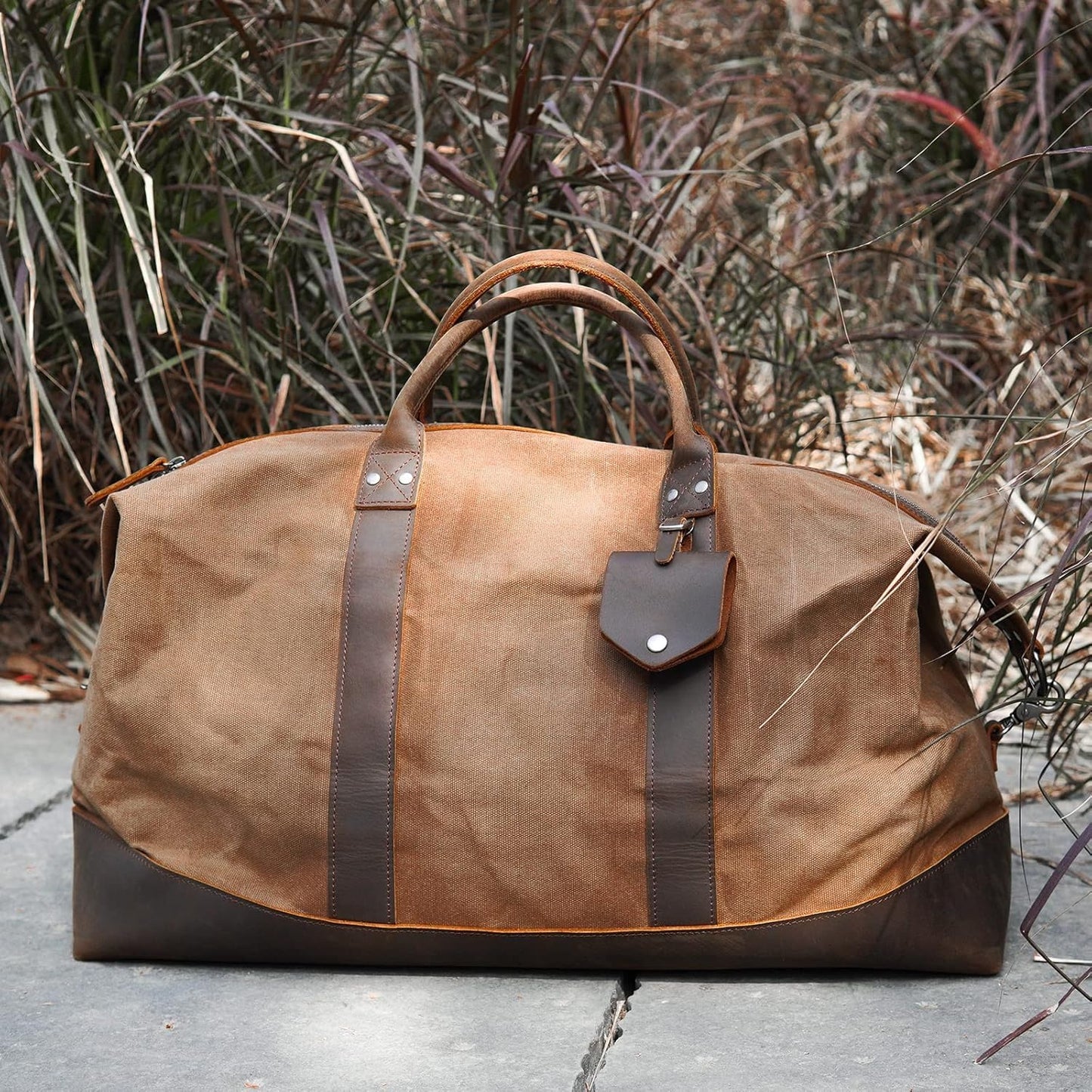 Polare 23” Waterproof Travel Duffel Bag Waxed Canvas Cowhide Leather Trim Luggage for Gym 55L