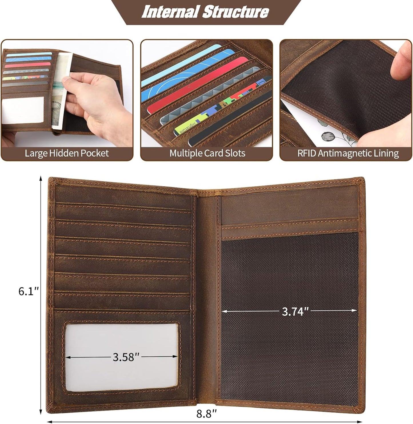 Genuine Leather Passport Holder, RFID Blocking Travel Wallet for Men & Women (Brown)