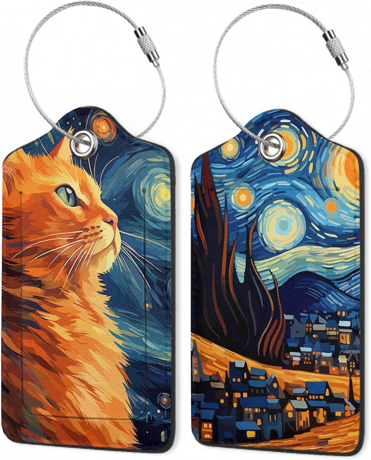 Luggage Tags for Suitcase,2 Pack Cat Starry Night Moon Luggage Tag with Privacy Flap,Name ID Label and Metal Loop for Women Men Teens Travel