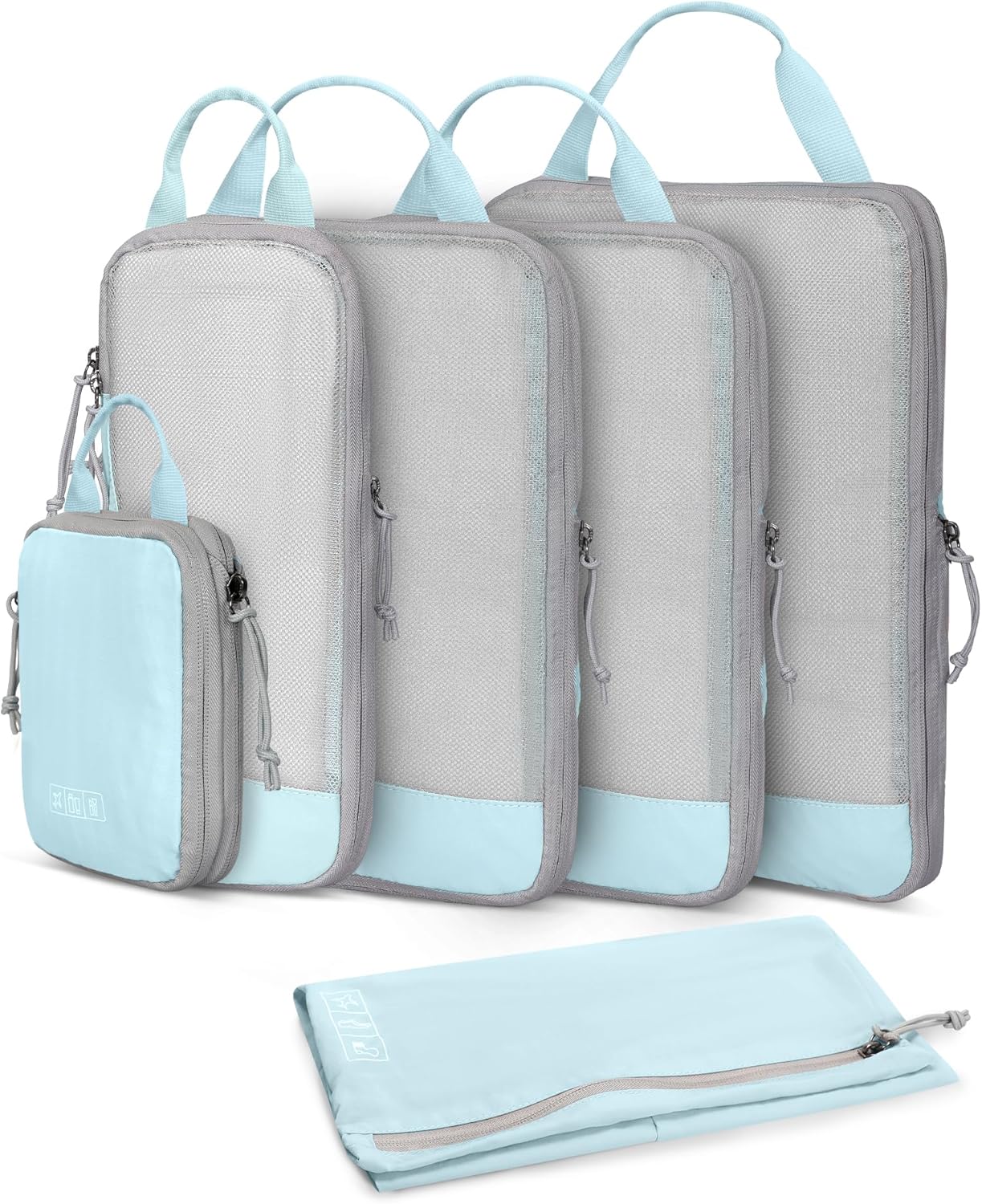 Hynes Eagle 6 Set/ 4 Set/ 2 Set Compression Packing Cubes Travel Essentials Lightweight Nylon Luggage Suitcase Organizer Bag Light Blue 6PCS
