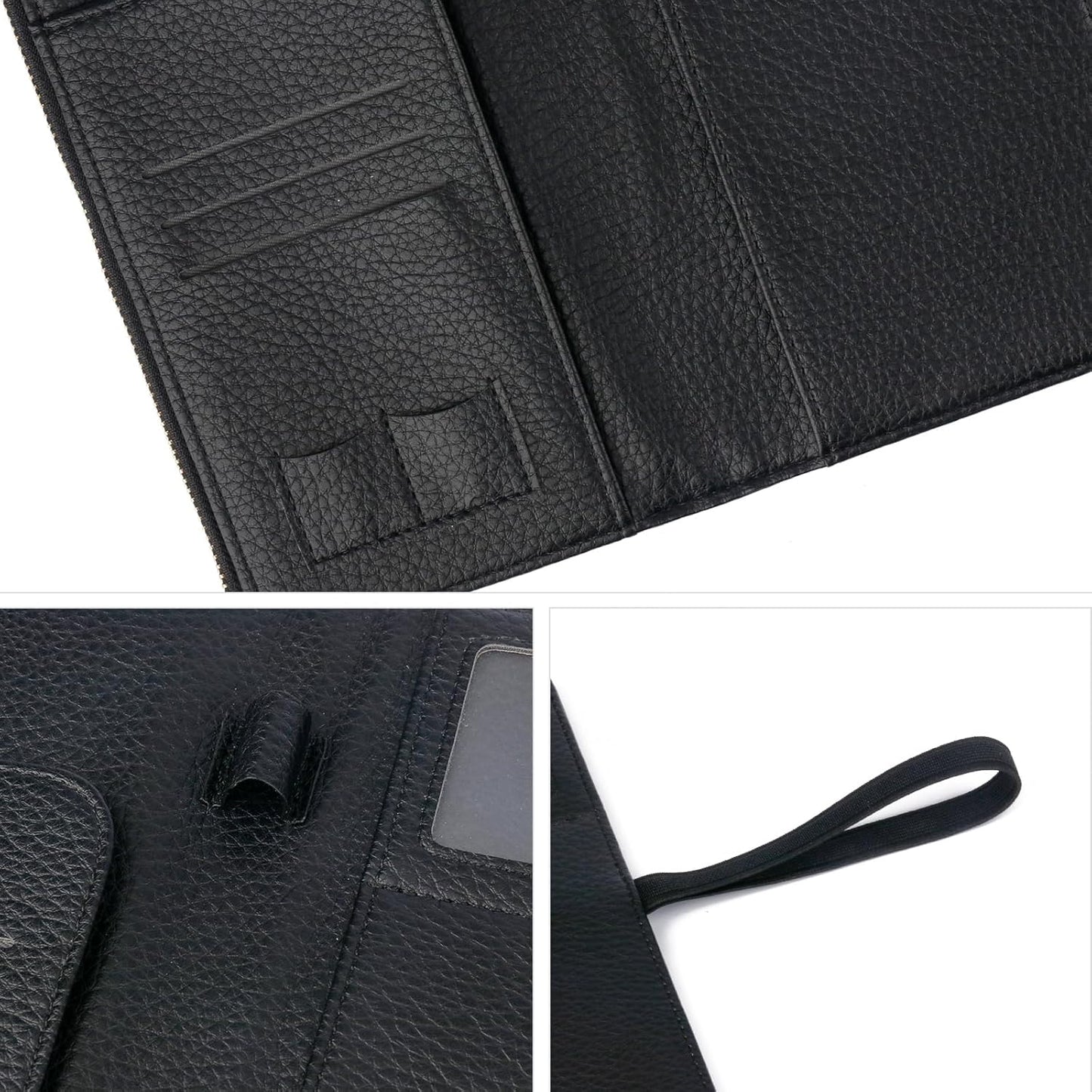Real Leather Wallet RFID Blocking Passport Holder with Zipper Pocket Travel Organizer Pink (Black)