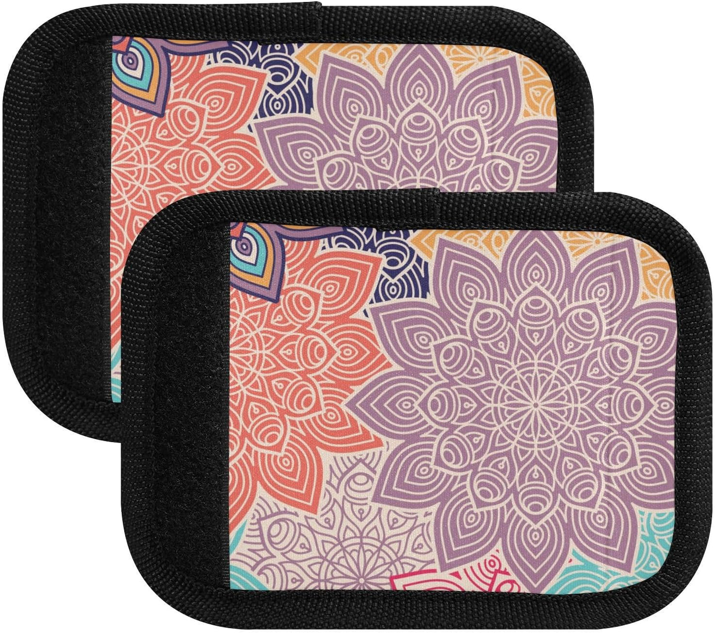 Colorful Retro Pattern 4 Pack Luggage Handle Wraps Covers for Suitcase Identifiers Bag Tags Travel Accessories
