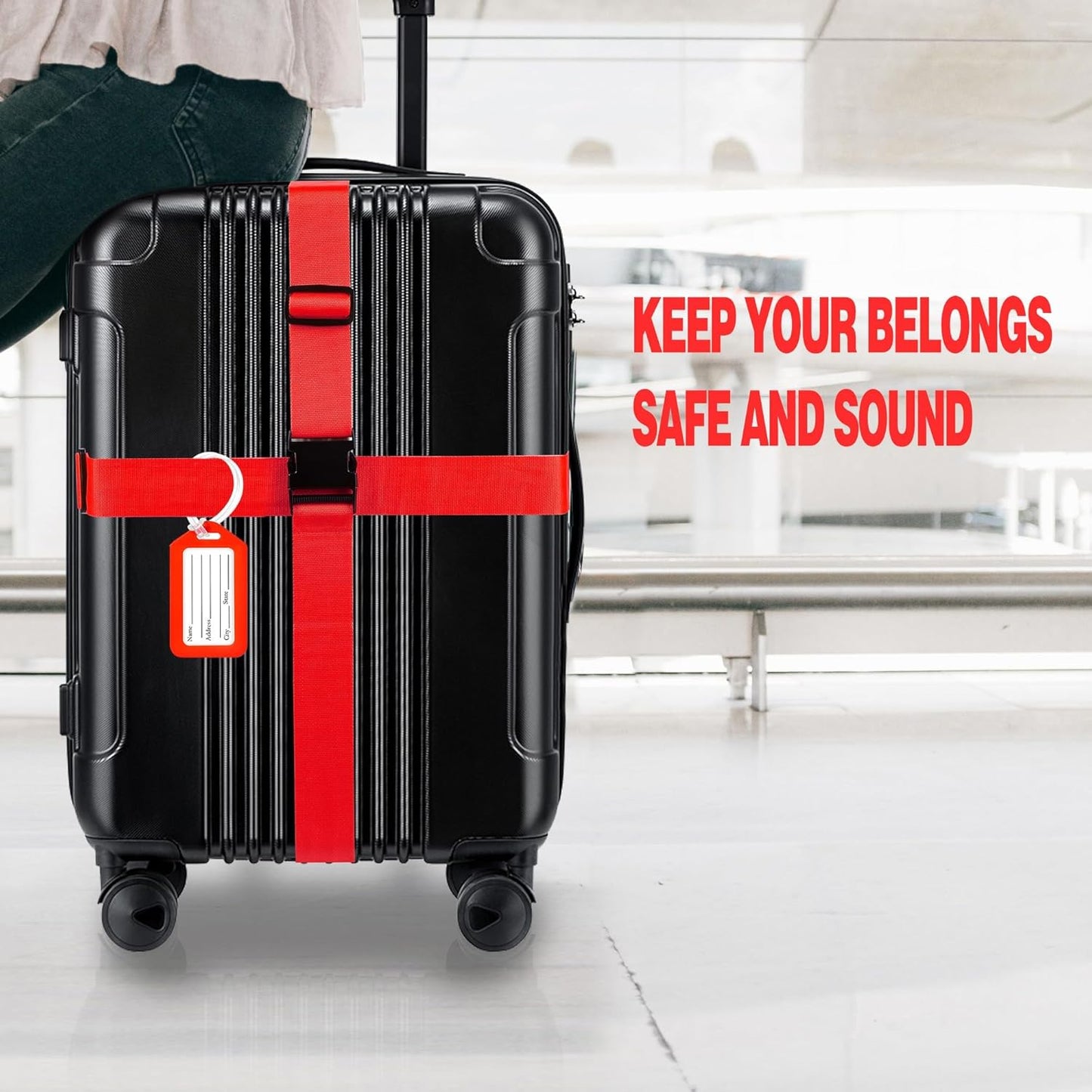 8 Pack Luggage Straps and Tags Set (4 Straps, 4 Tags), Luggage Straps for Suitcases TSA Approved