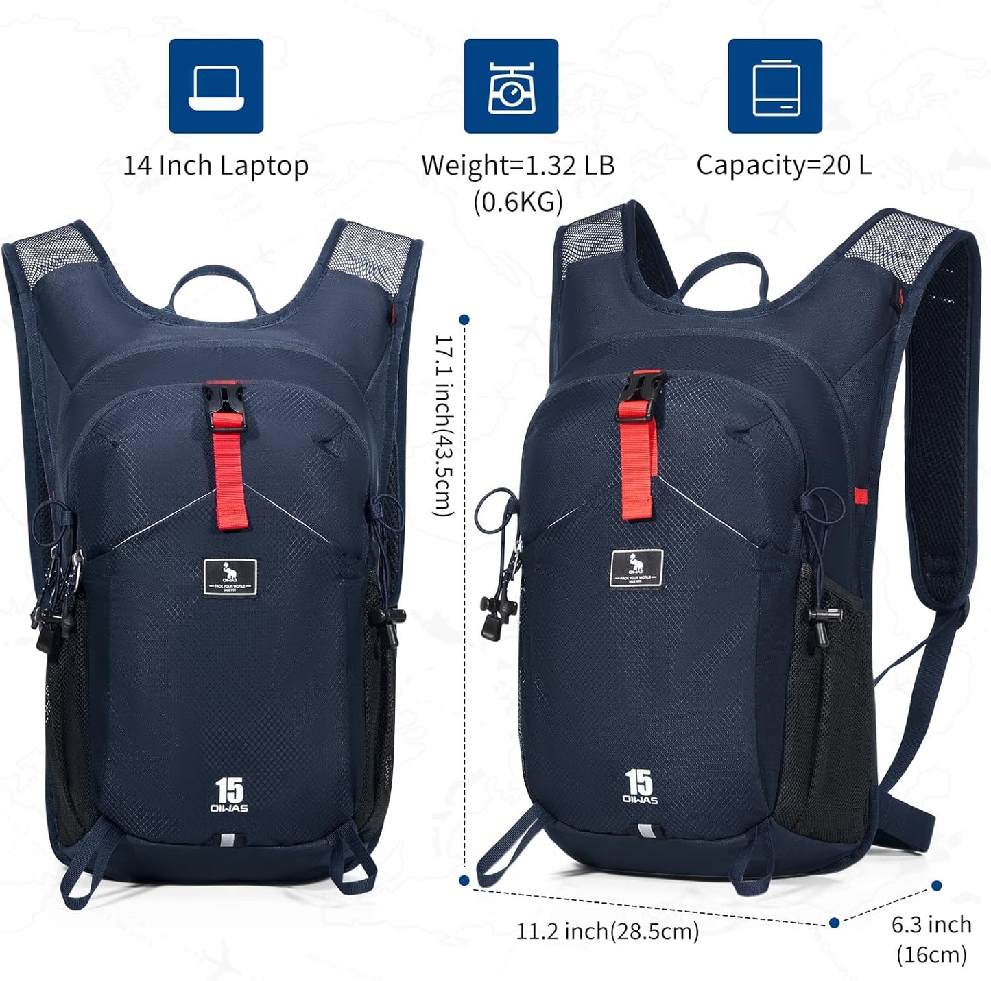 OIWAS Small Hiking Backpack - 15L Hiking Backpacks Water Resistant Camping Backpack Lightweight Hiking Daypack with Hydration Bladder Outlet