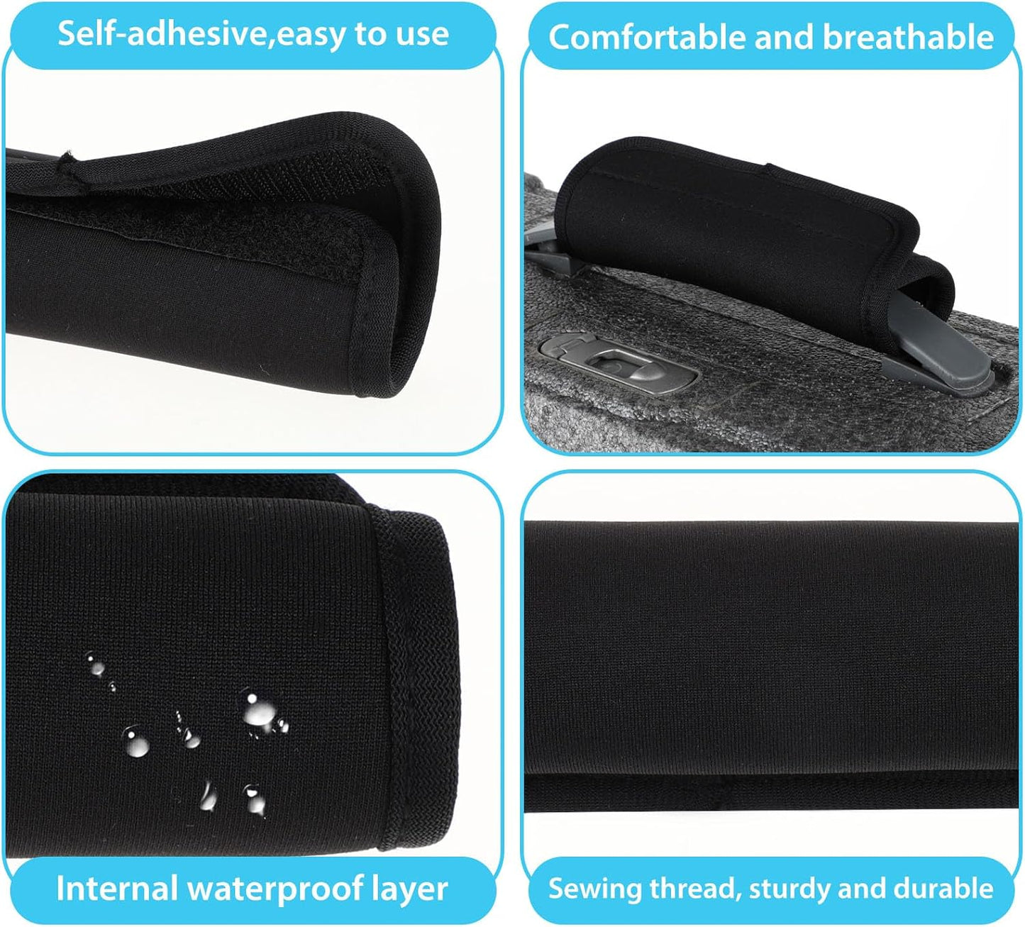 2 Pack Luggage Handle Wraps for Suitcase, Bright Color Comfort Soft Handle Covers Suitcase Luggage Handle Wrap Luggage Tag Wraps Travel Accessories (Black)