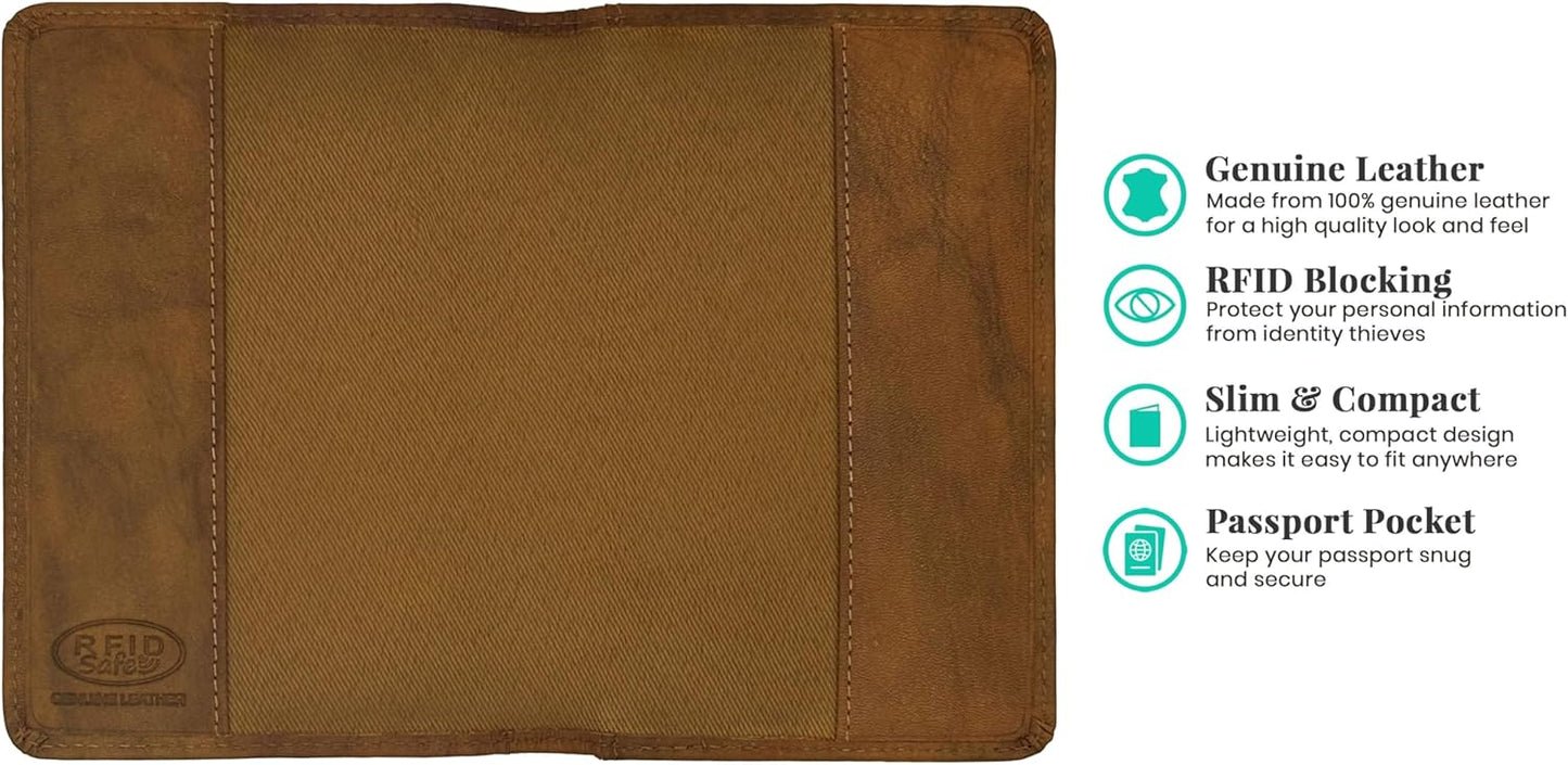 Antique Saddle Genuine Leather RFID Passport Cover