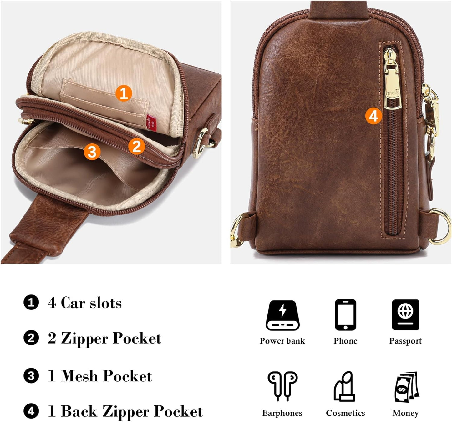 INICAT Travel Small Sling Bag Faux Leather Crossbody Bags Women Cross Body Bag Purses for Woman